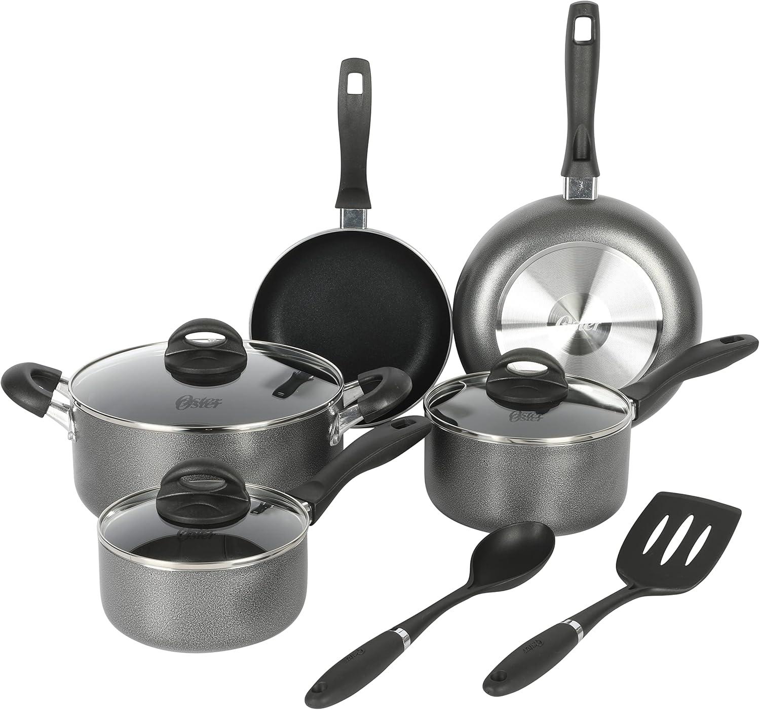 Oster 10 Piece Non Stick Cookware Set in Charcoal Grey