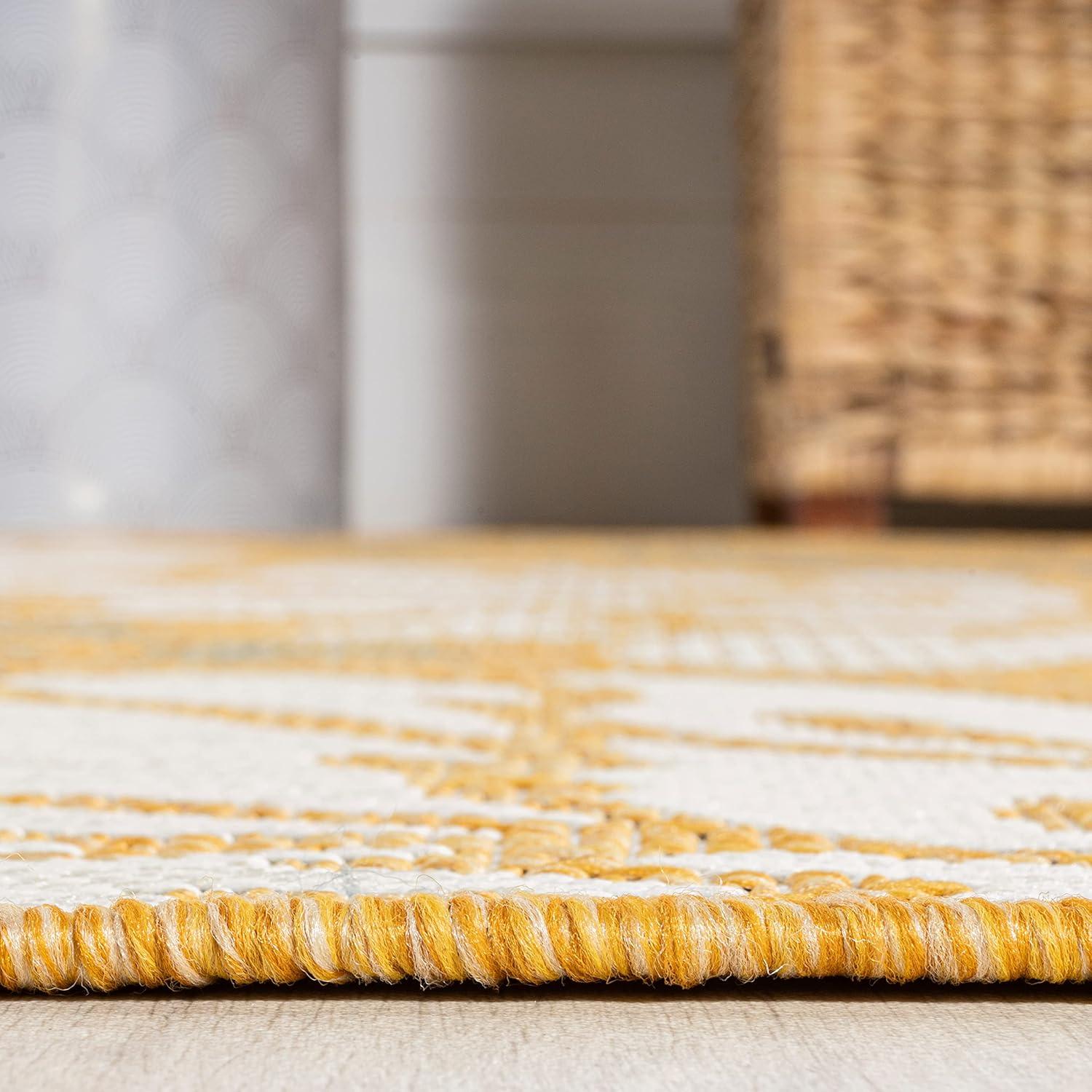 2' x 8' Zinnia Modern Floral Textured Weave Indoor/Outdoor Runner Rug, Yellow/Cream - JONATHAN Y