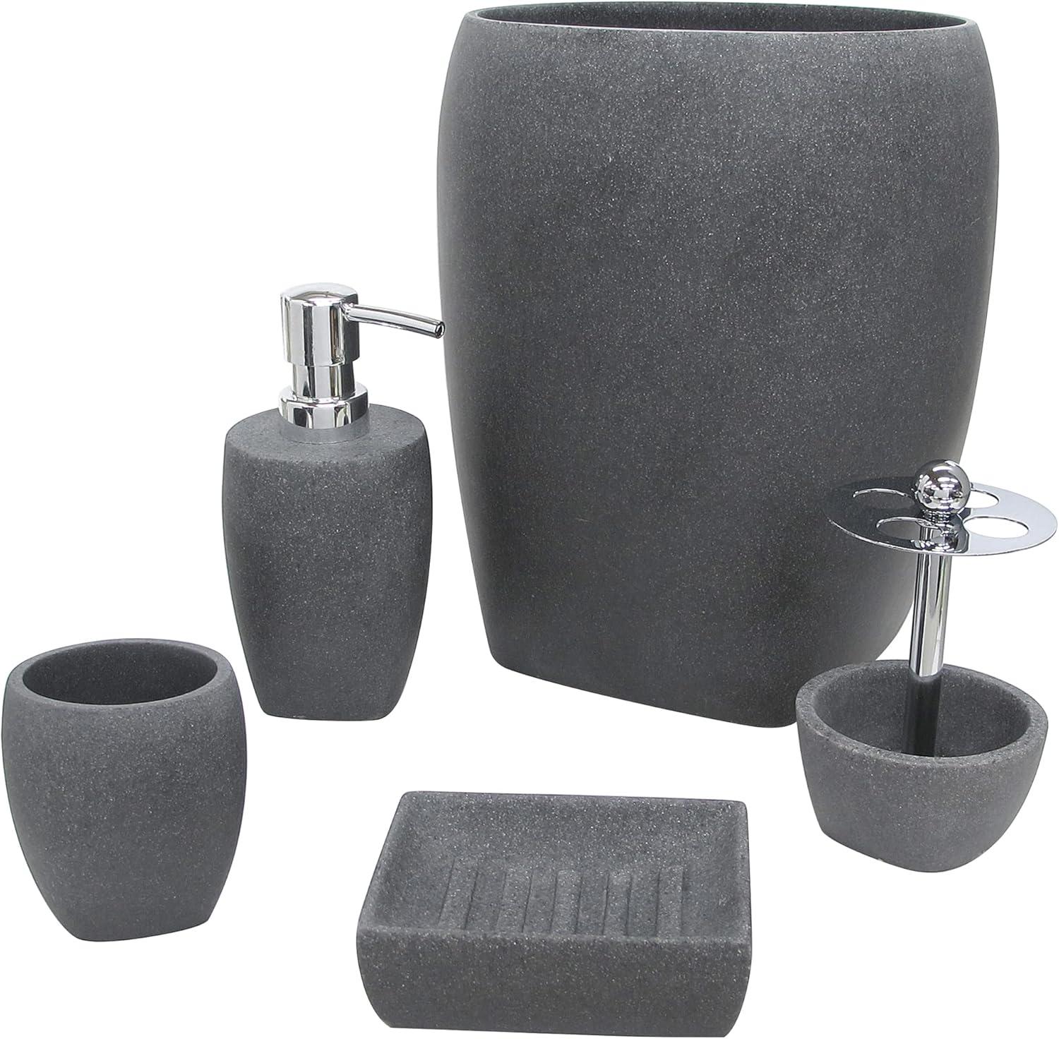 Charcoal Grey Resin and Sandstone 5-Piece Bath Accessory Set