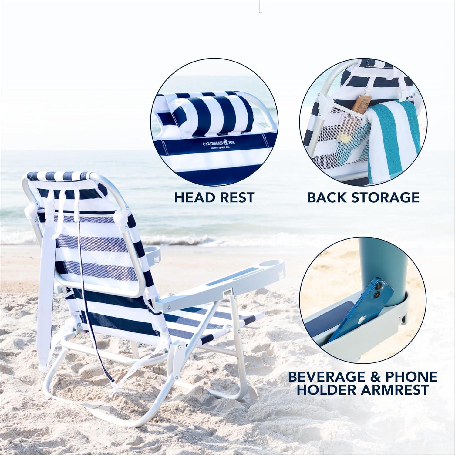 Caribbean Joe Oversize Deluxe Backpack Outdoor Portable Beach Chair - Navy White