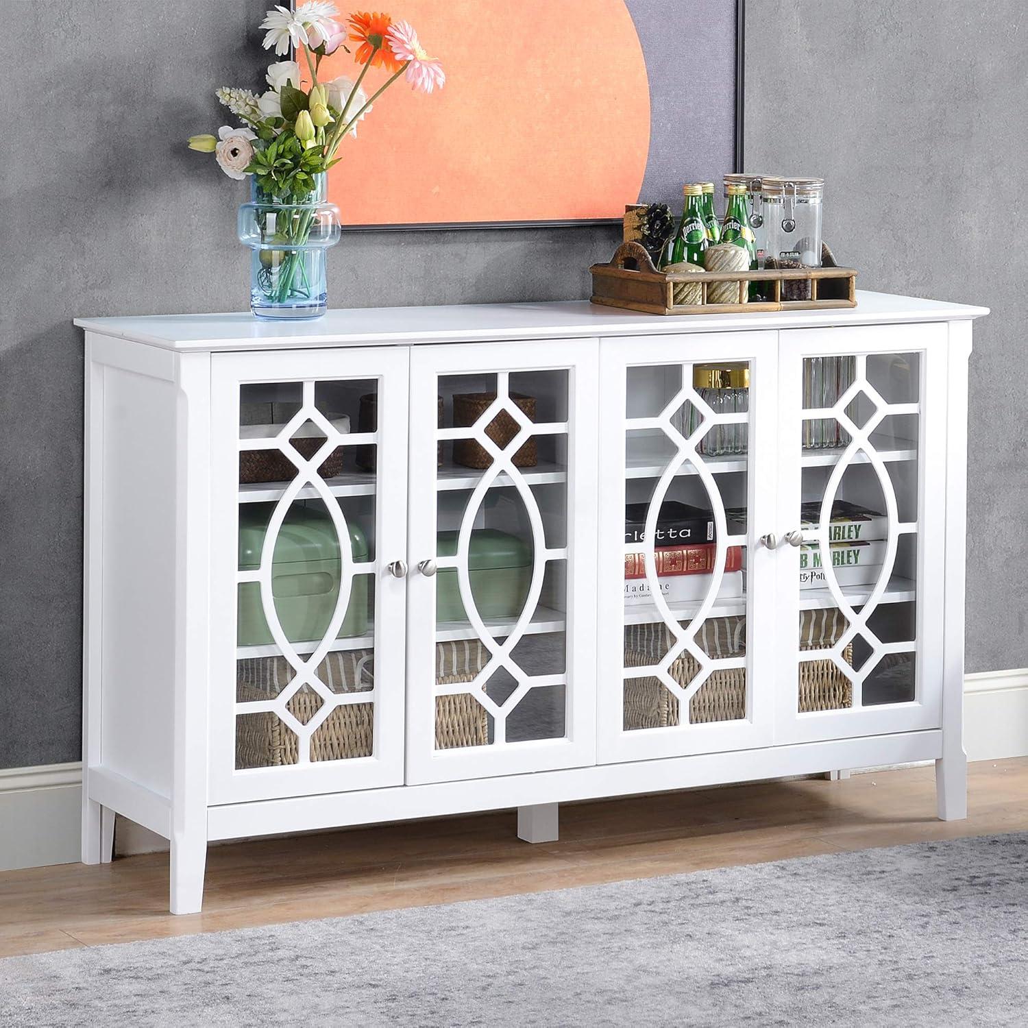 HOMCOM Modern Sideboard with Storage, Console Table, Buffet Cabinet with Glass Doors for Living Room, White