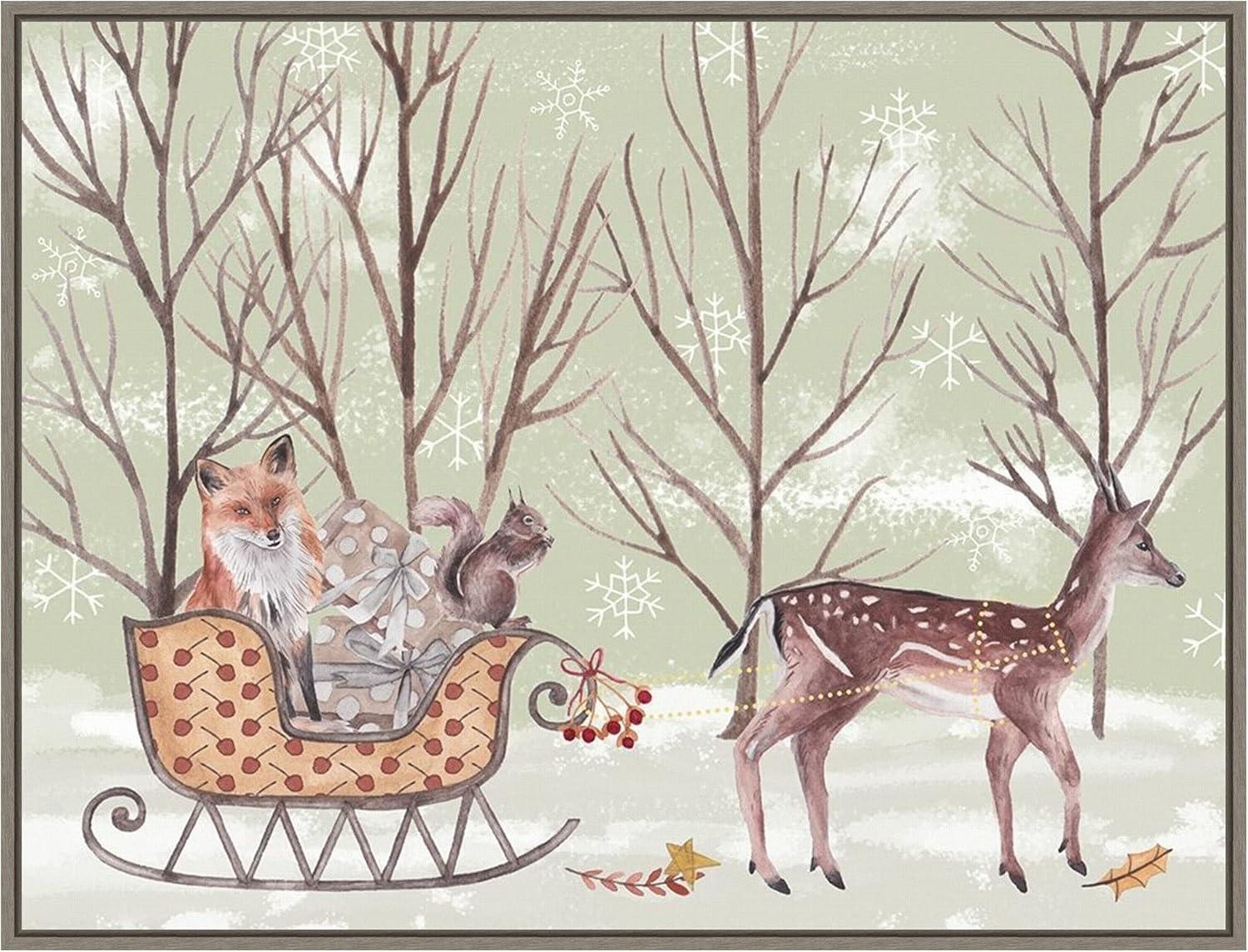 Christmas Woodland Animals on Sleigh Canvas Print