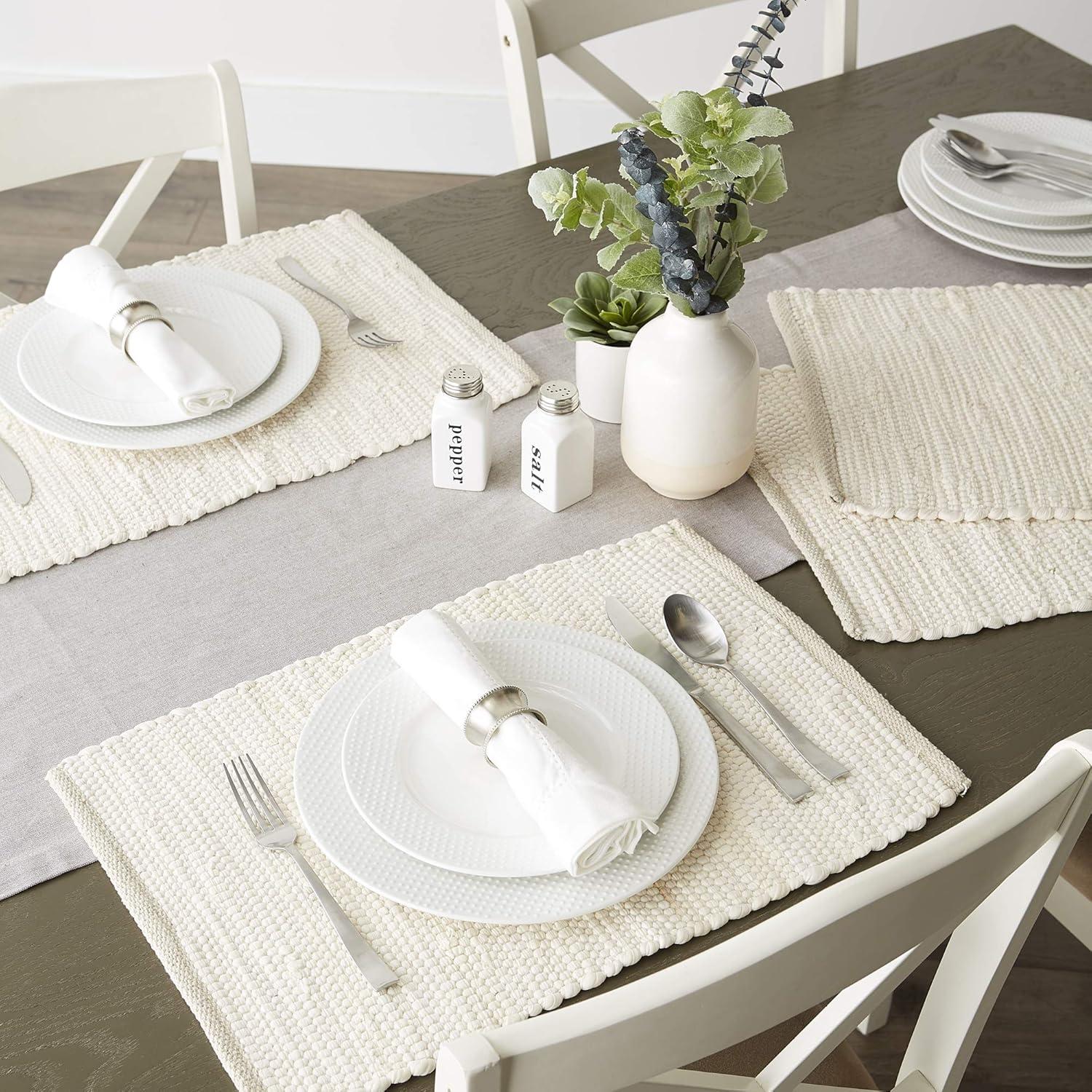 Natural Chindi Placemats (Set Of 6) - Design Imports: Cotton, Machine Washable, Rectangular Table Mats for All Ages