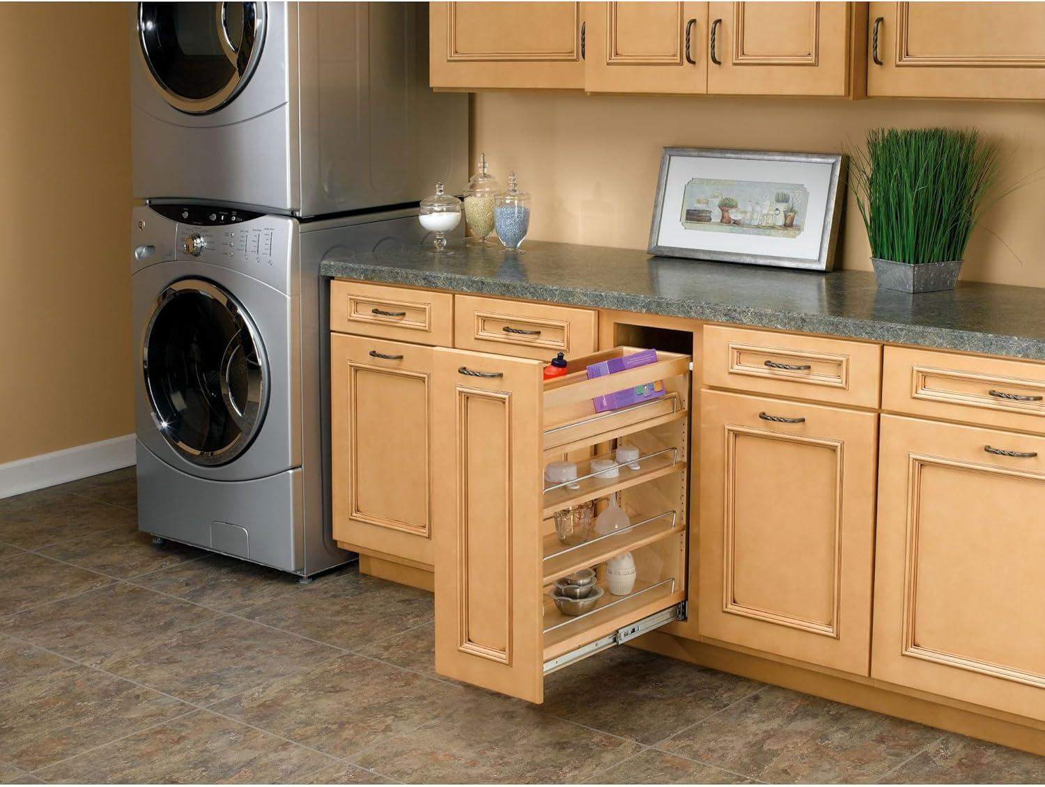 Natural Maple Pull-Out Kitchen Cabinet Organizer with Chrome Rails