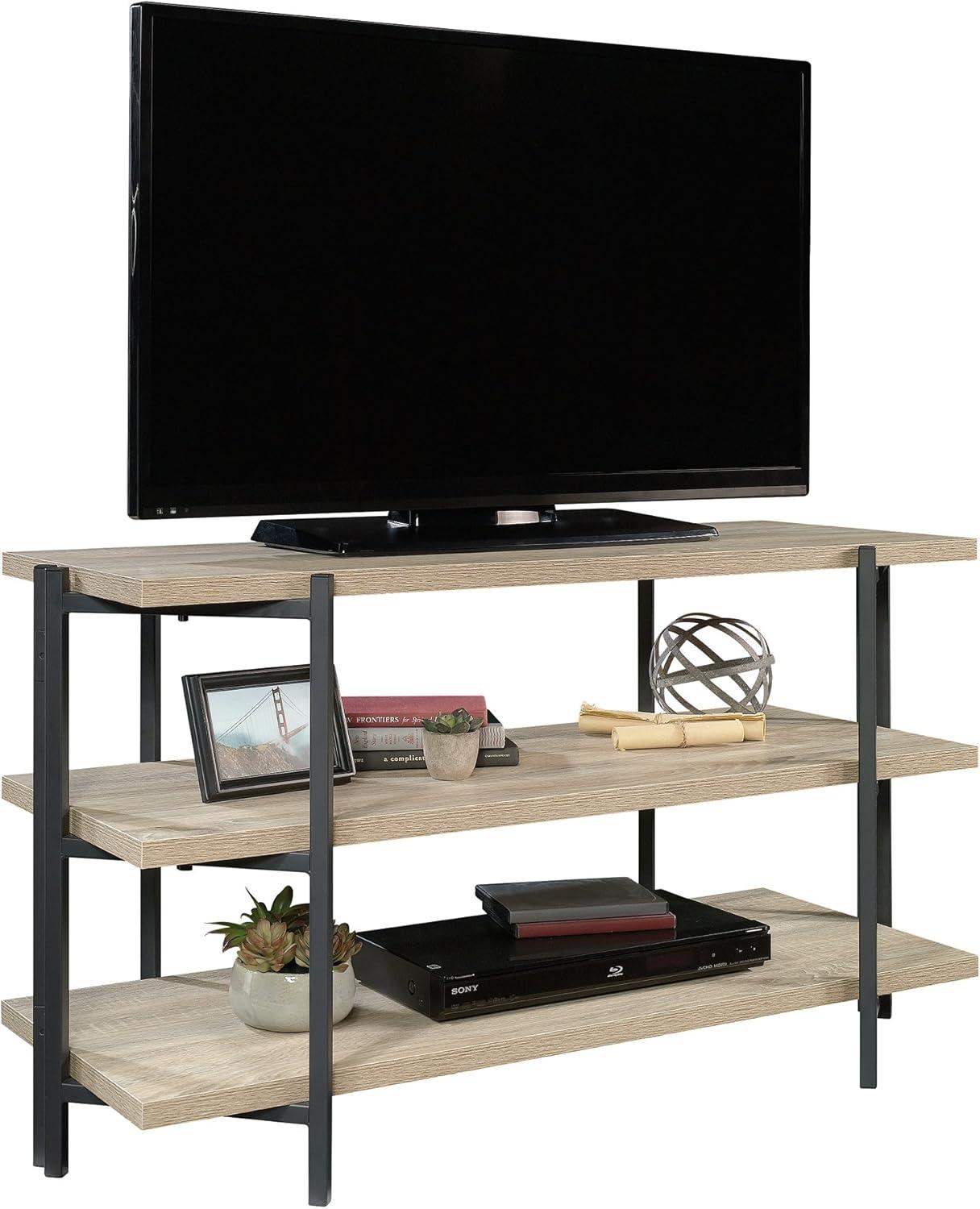 North Avenue TV Stand for TVs up to 42" Dark Brown - Sauder: Rustic Oak Console, 2 Shelves, Metal Frame