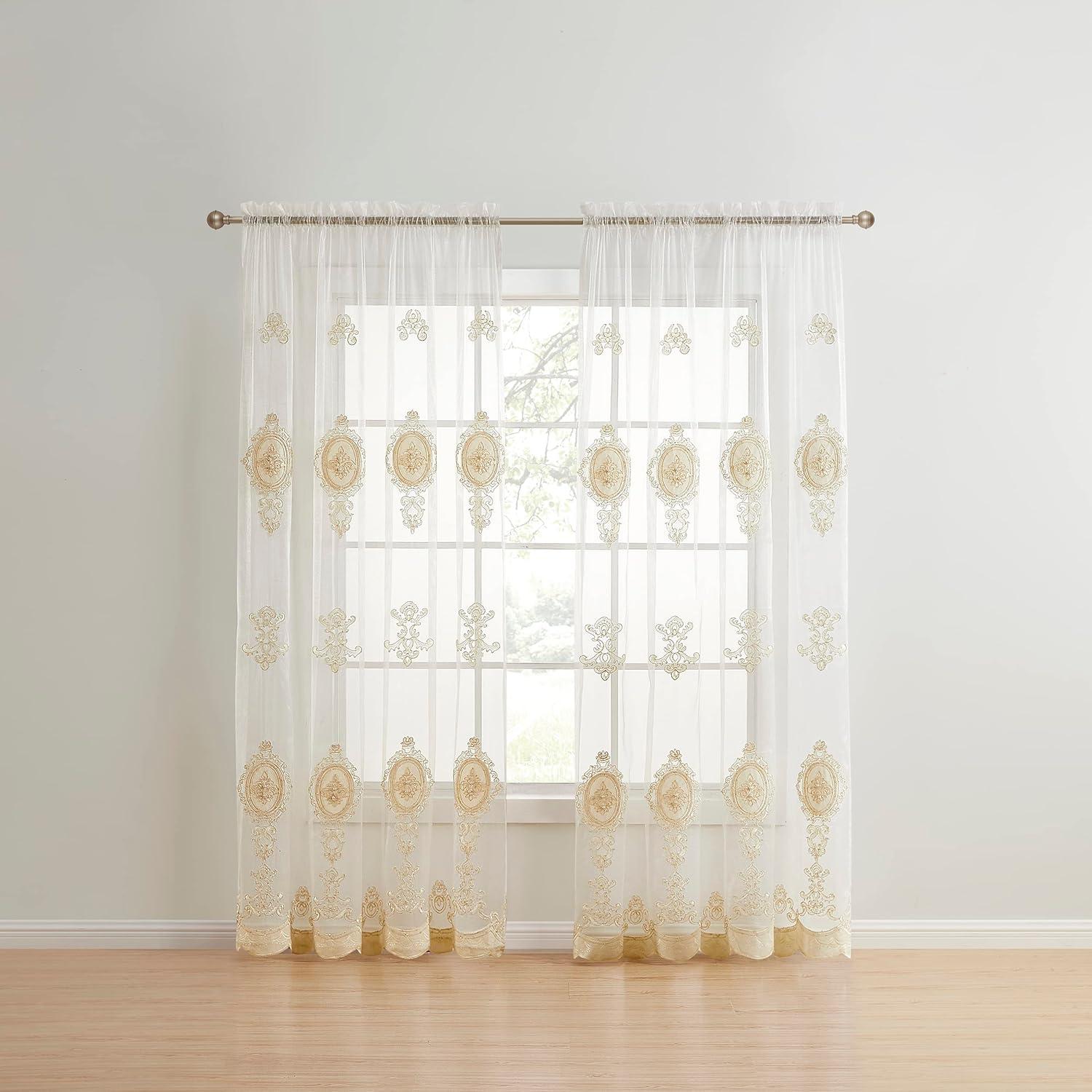 Ivory Sheer Velvet Embroidery Rod Pocket Window Panel