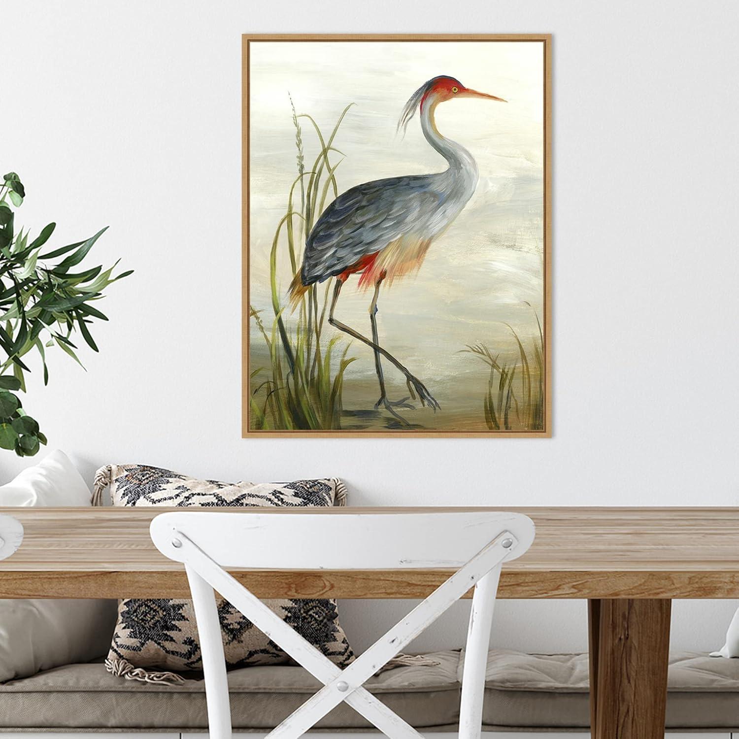 Amanti Art Gray Heron by Aimee Wilson Canvas Wall Art Print Framed 18-in. x 24-in. in Maple