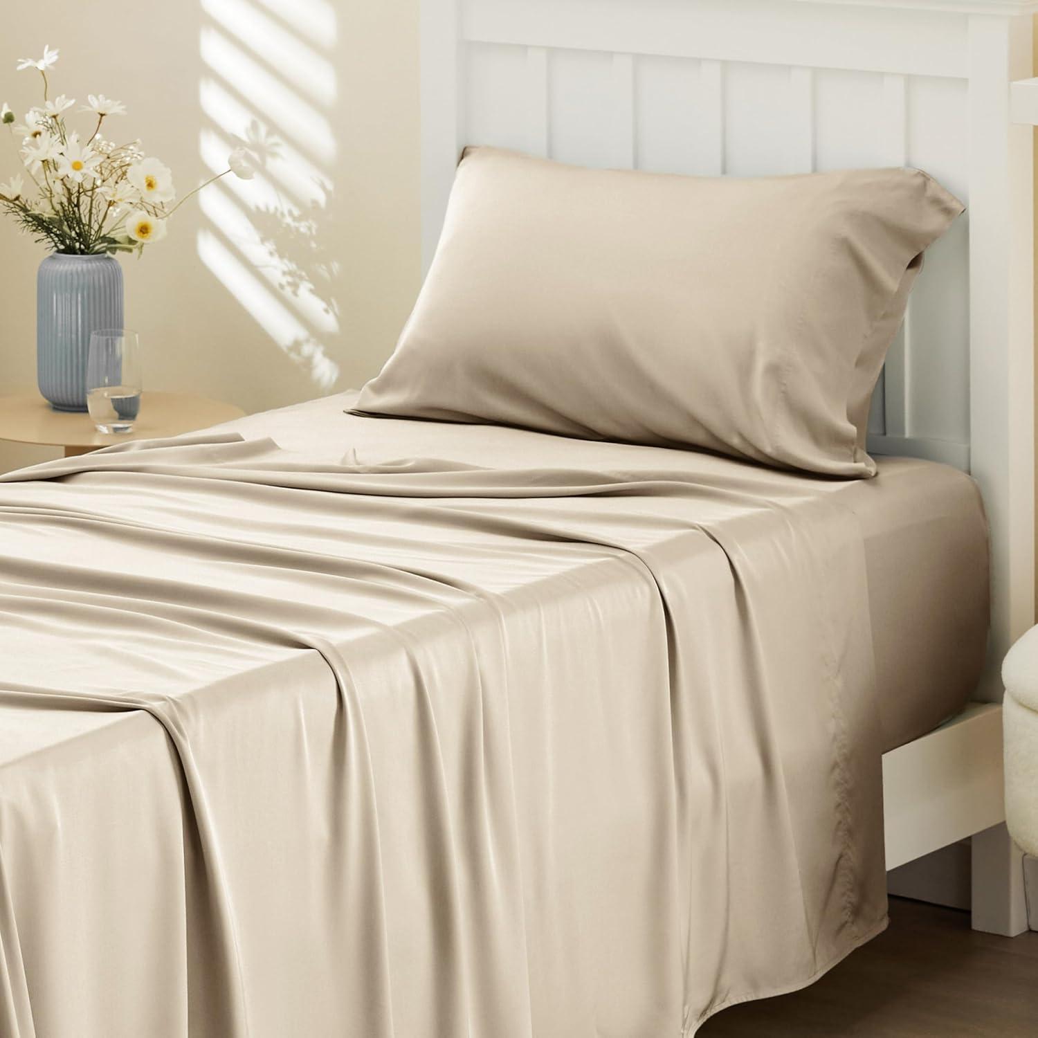 Rayon Derived from Bamboo Sheet Set 3 Pcs Solid Twin Dark Grey - Bedsure