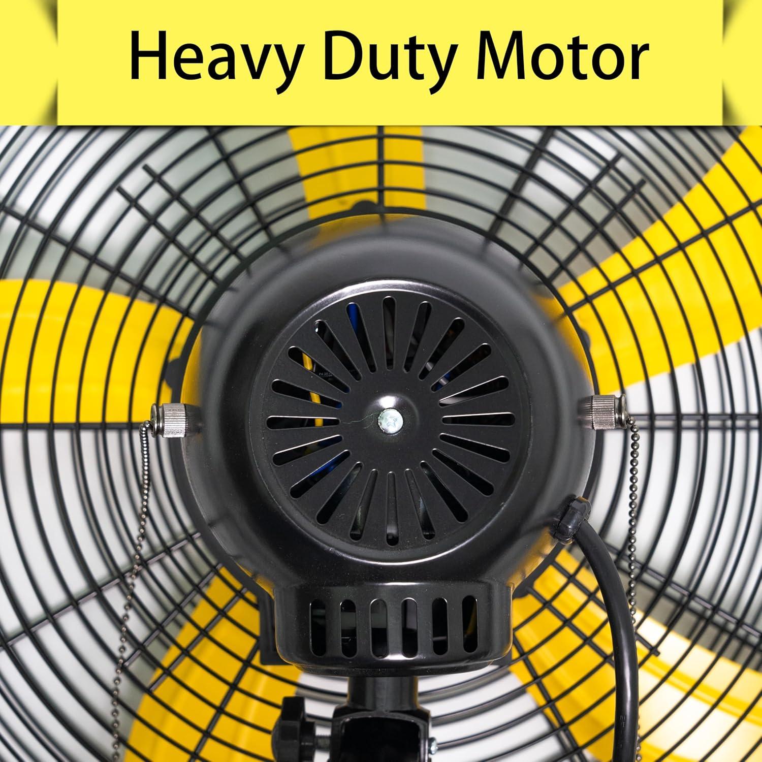 20 in. Oscillating Wall Fan, 4800 CFM High Velocity Industrial Mounted Wall Heavy-Duty Fans in Yellow with 3 Speeds