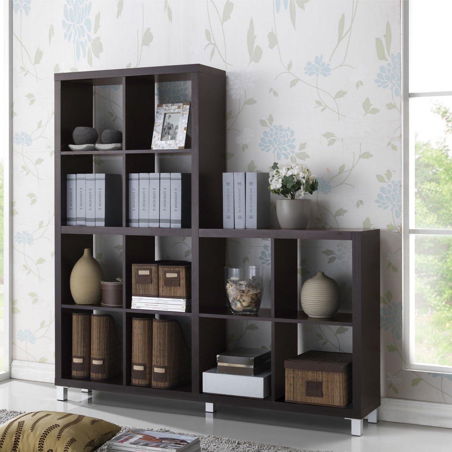 11.50" Sunna Modern Cube Shelving Unit Dark Brown - Baxton Studio: Engineered Wood, 12-Cube Display