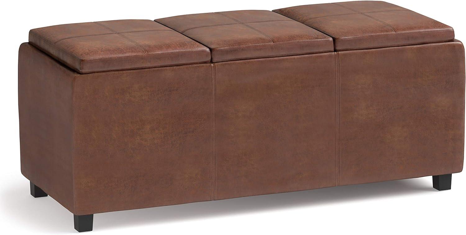 Avalon Distressed Saddle Brown Faux Leather Storage Ottoman