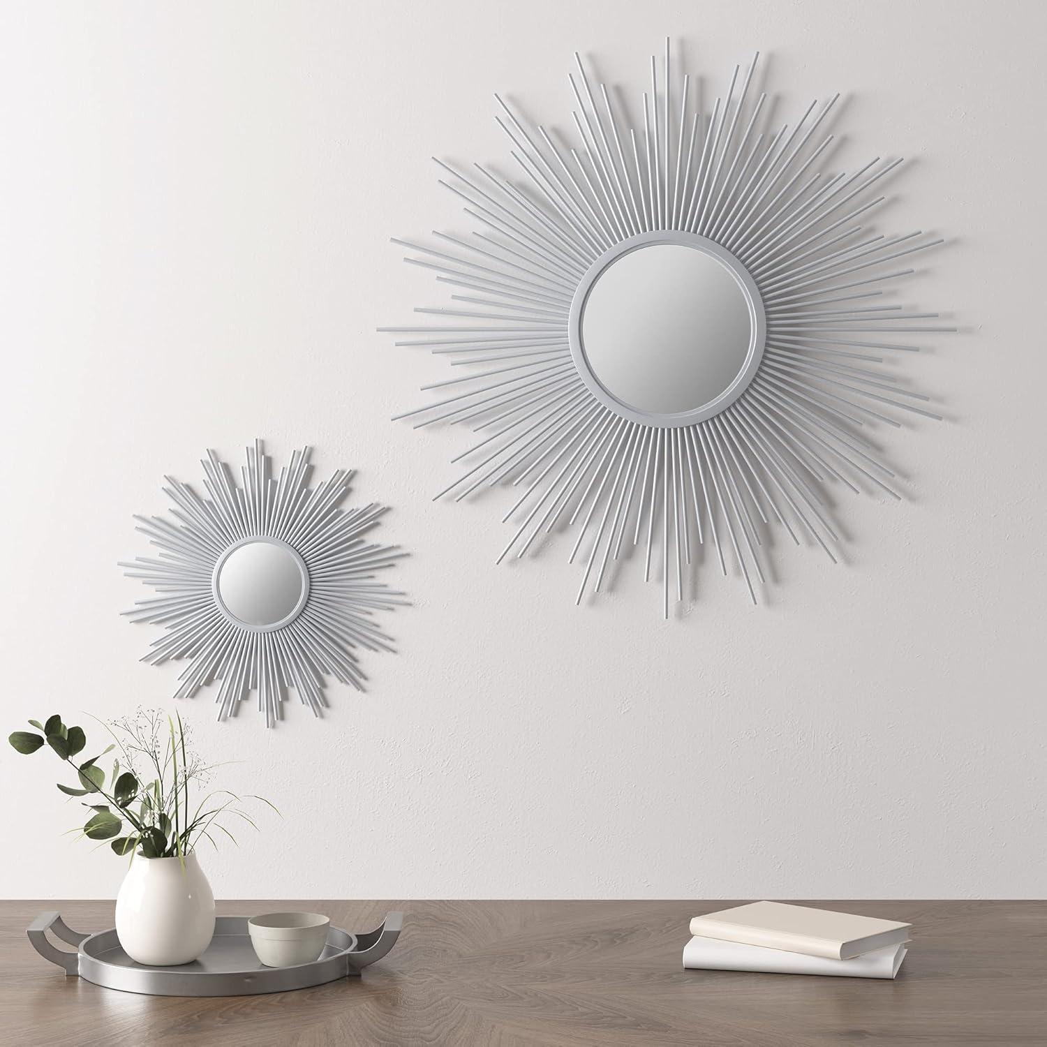 29.5" Round Dia Fiore Sunburst Decorative Wall Mirror Silver - Madison Park: Chic Luxe Metallic Flair