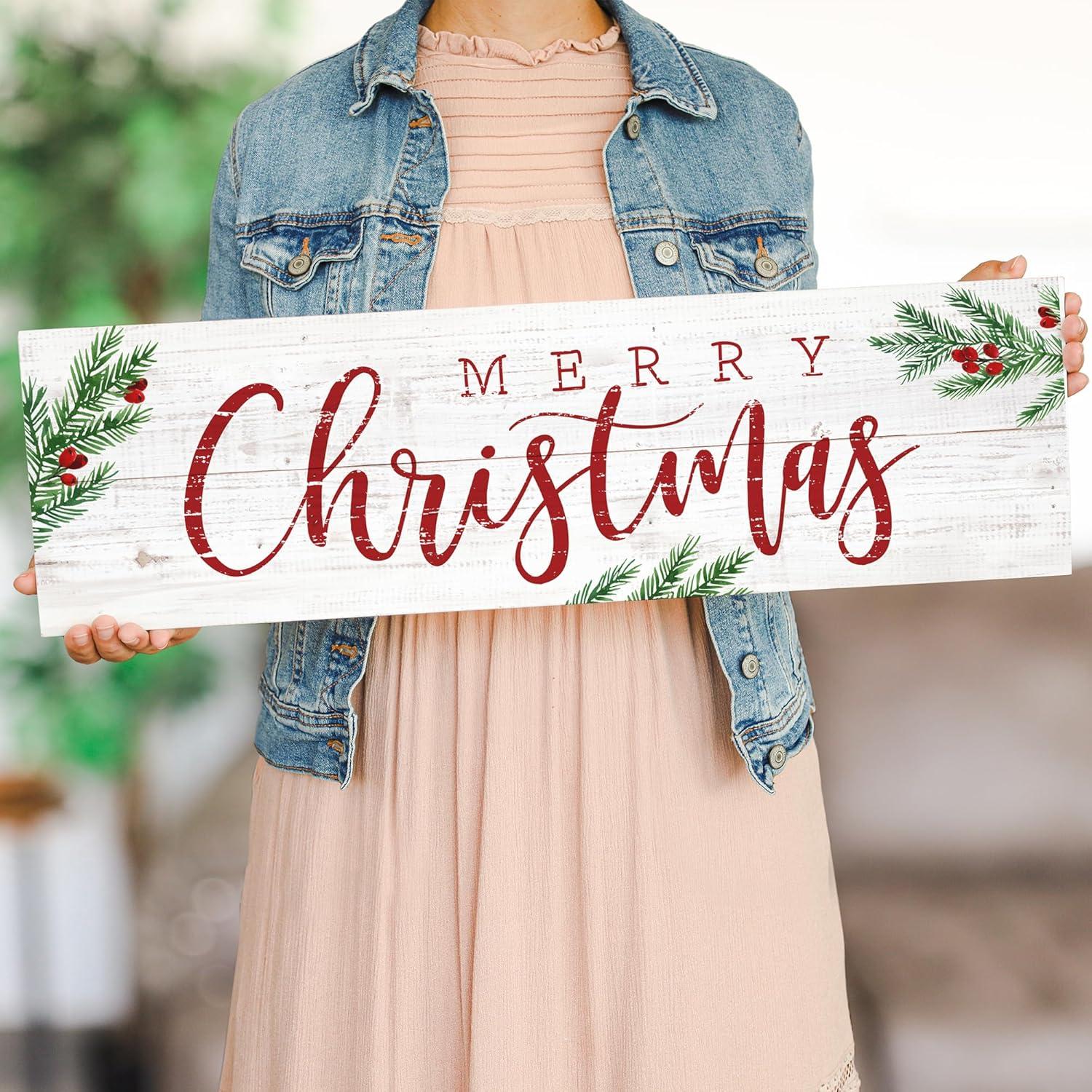 Merry Christmas Rustic Cedar Wood Sign with Red and Green Accents