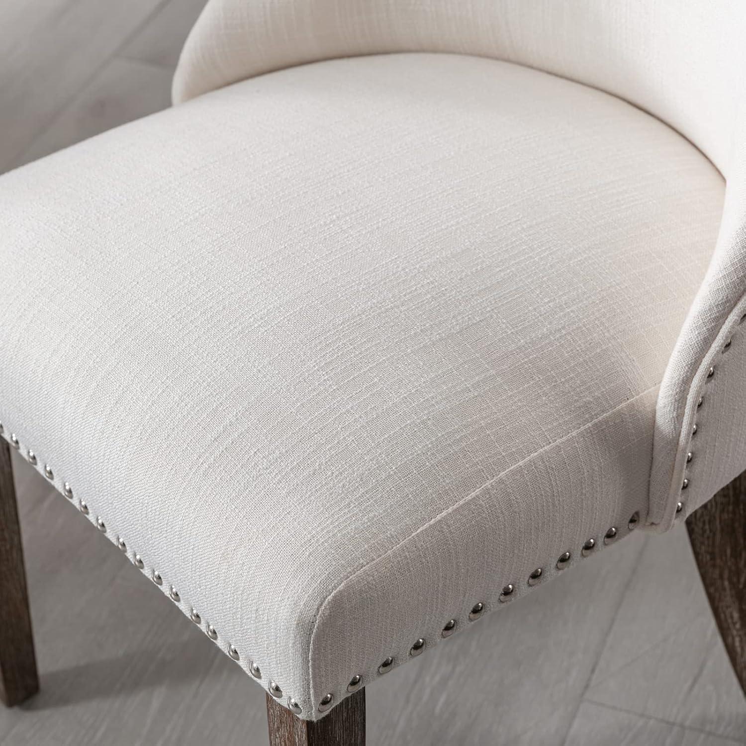 Guyou Dining Chairs Set of 2, Mid Century Modern Linen Upholstered Farmhouse Side Chairs with Nailhead and High Back for Kitchen Restaurant, Grey