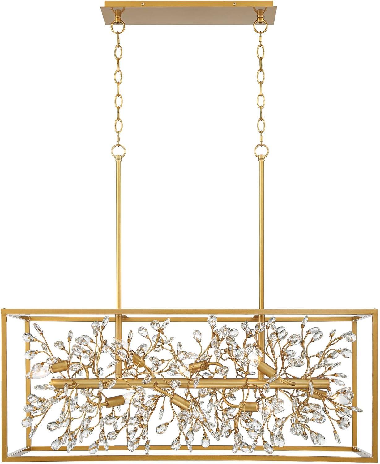 Possini Euro Design Gold Linear Island Pendant Chandelier 38 1/2" Wide Modern Clear Crystal 8-Light Fixture for Dining Room House