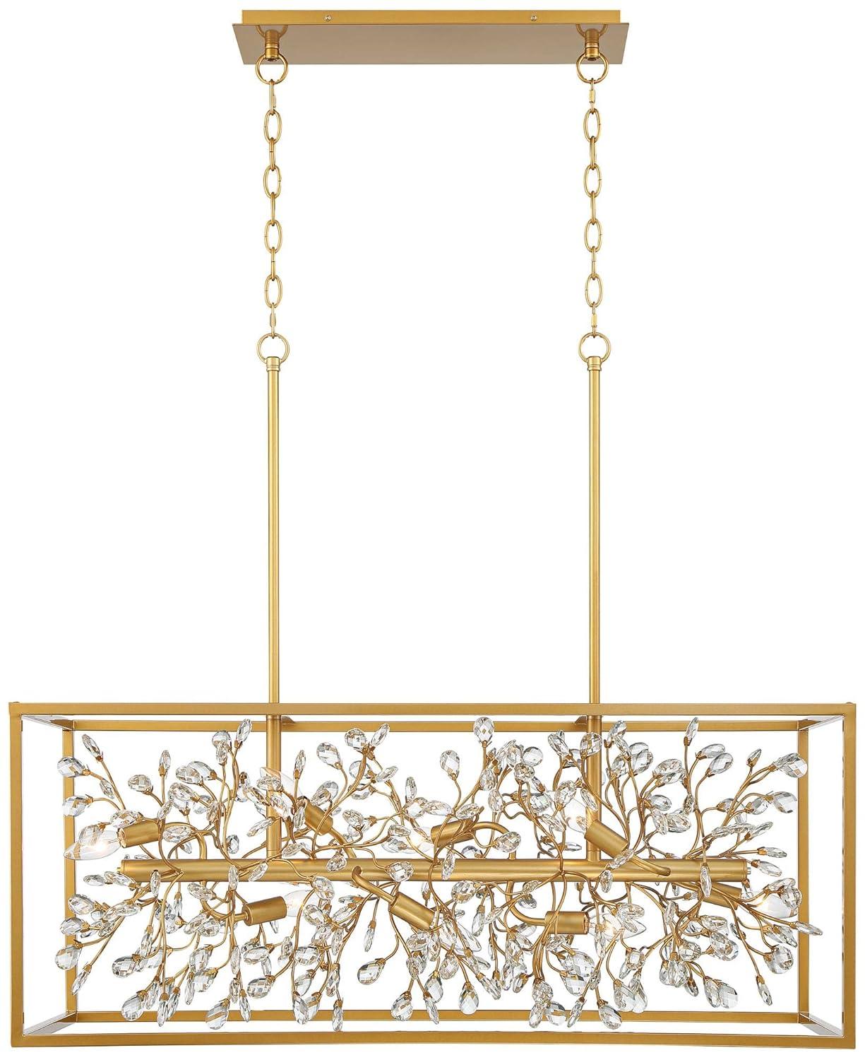 Possini Euro Design Gold Linear Island Pendant Chandelier 38 1/2" Wide Modern Clear Crystal 8-Light Fixture for Dining Room House