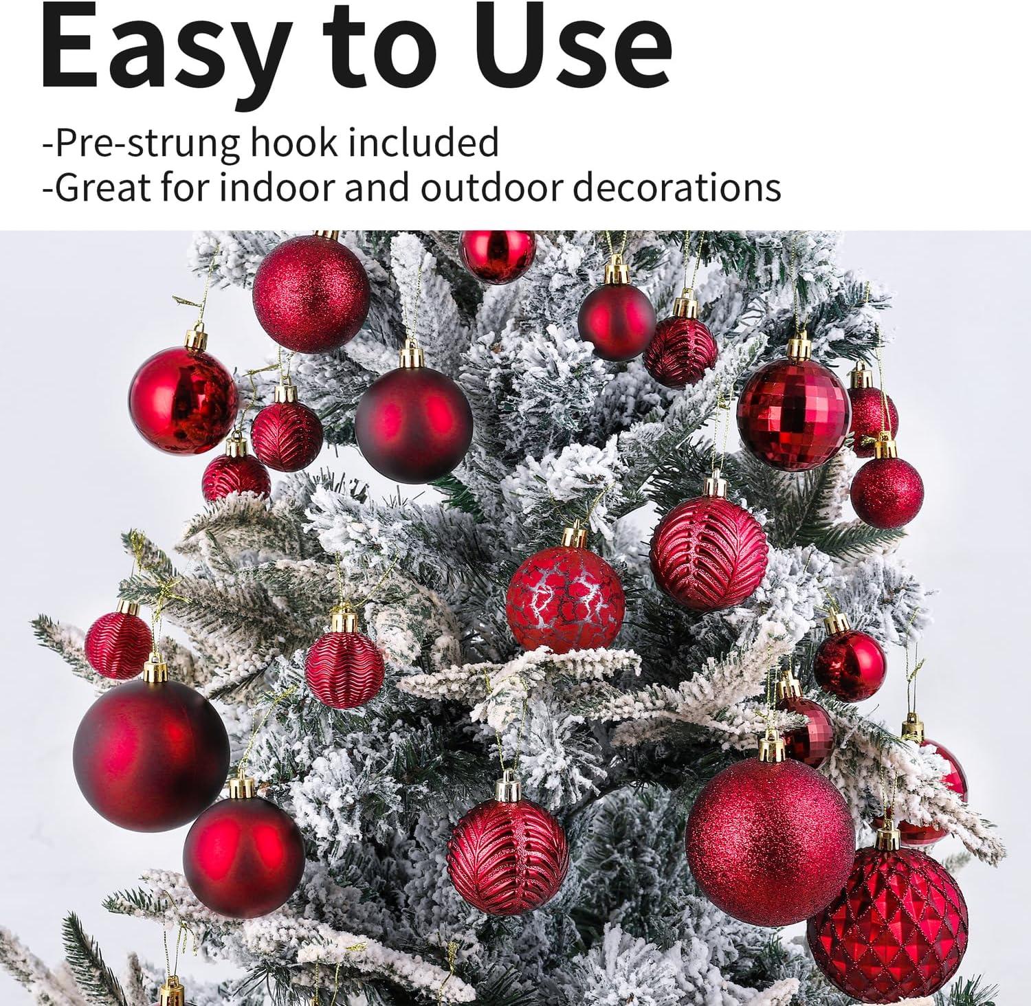 Wine Red Shatterproof Plastic Christmas Ball Ornaments Set
