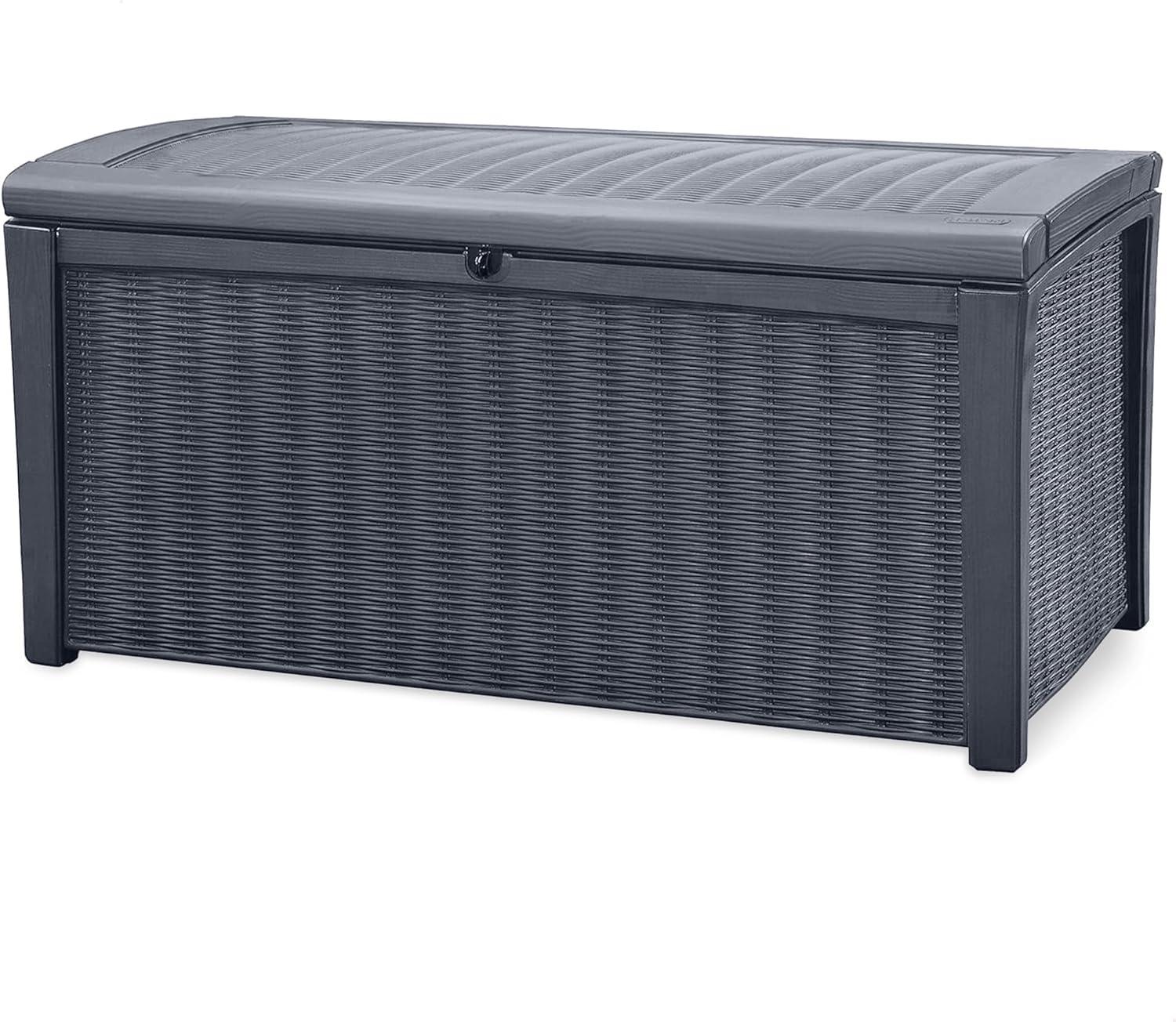 Keter Keter Borneo 110 Gallon Rattan Wicker Resin Patio Deck Storage Box Bench