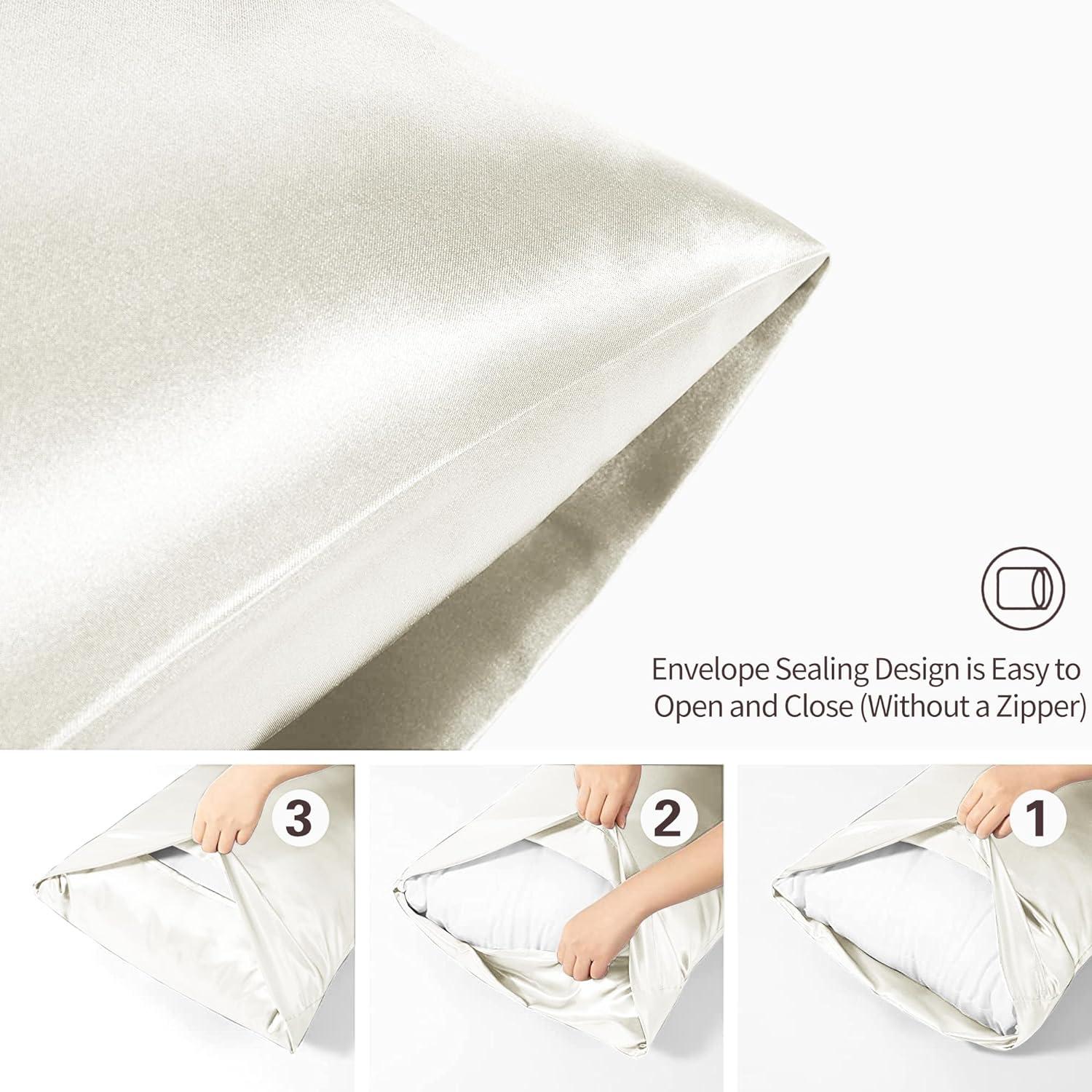 MR&HM Satin Pillow Case, 2 Pack Satin Standard Silky Pillowcase for Hair and Skin, Satin Pillowcase Set of 2, 20x26, Ivory