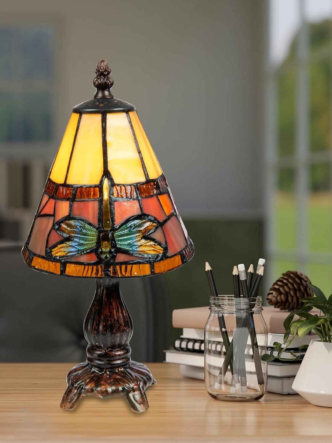 Cavan 13" Blue and Amber Stained Glass Accent Lamp