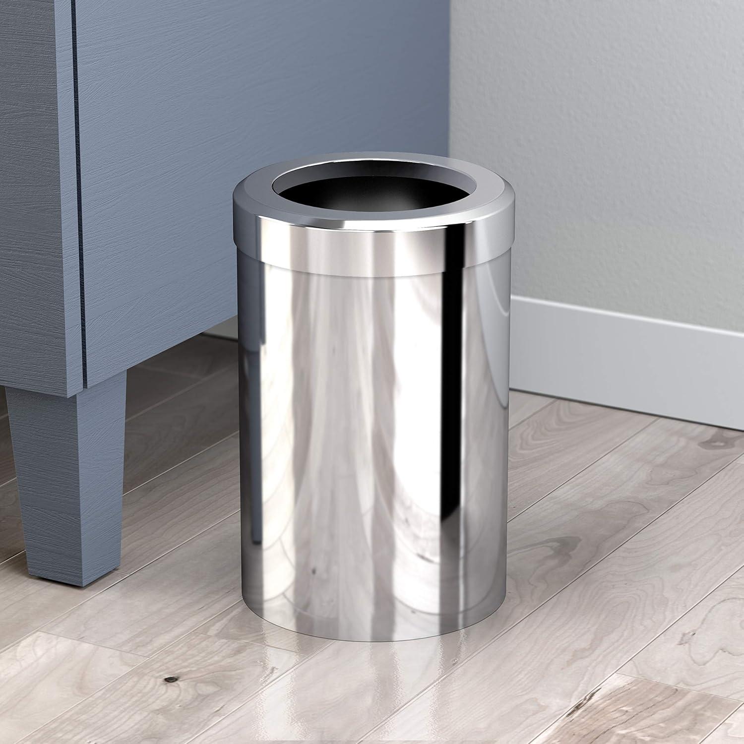 Gold Stainless Steel Round Bathroom Wastebasket with Removable Lid