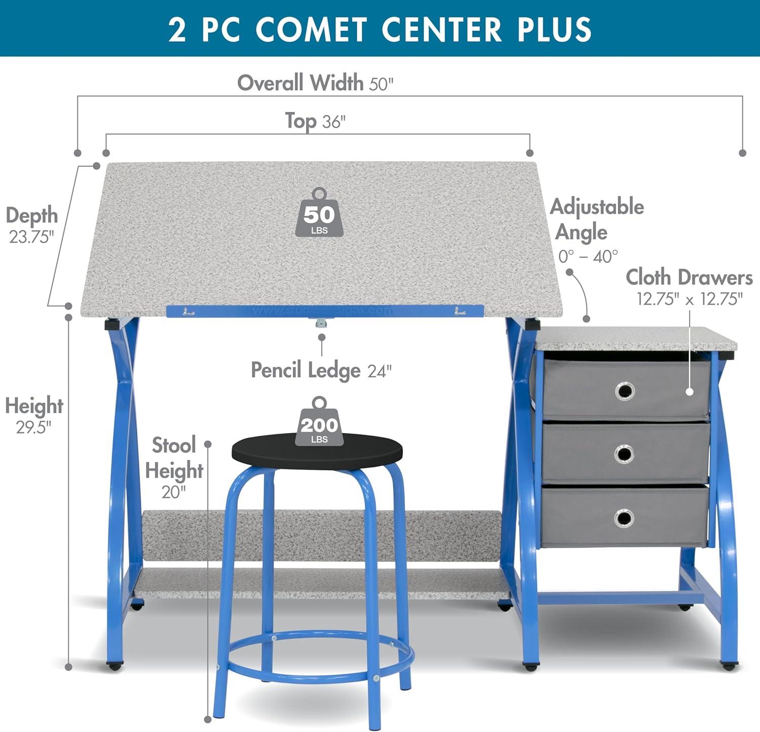 Comet Plus Drawing Table and Stool Set Silver/Gray - studio designs: Adjustable Top, Storage Drawers, Padded Seat