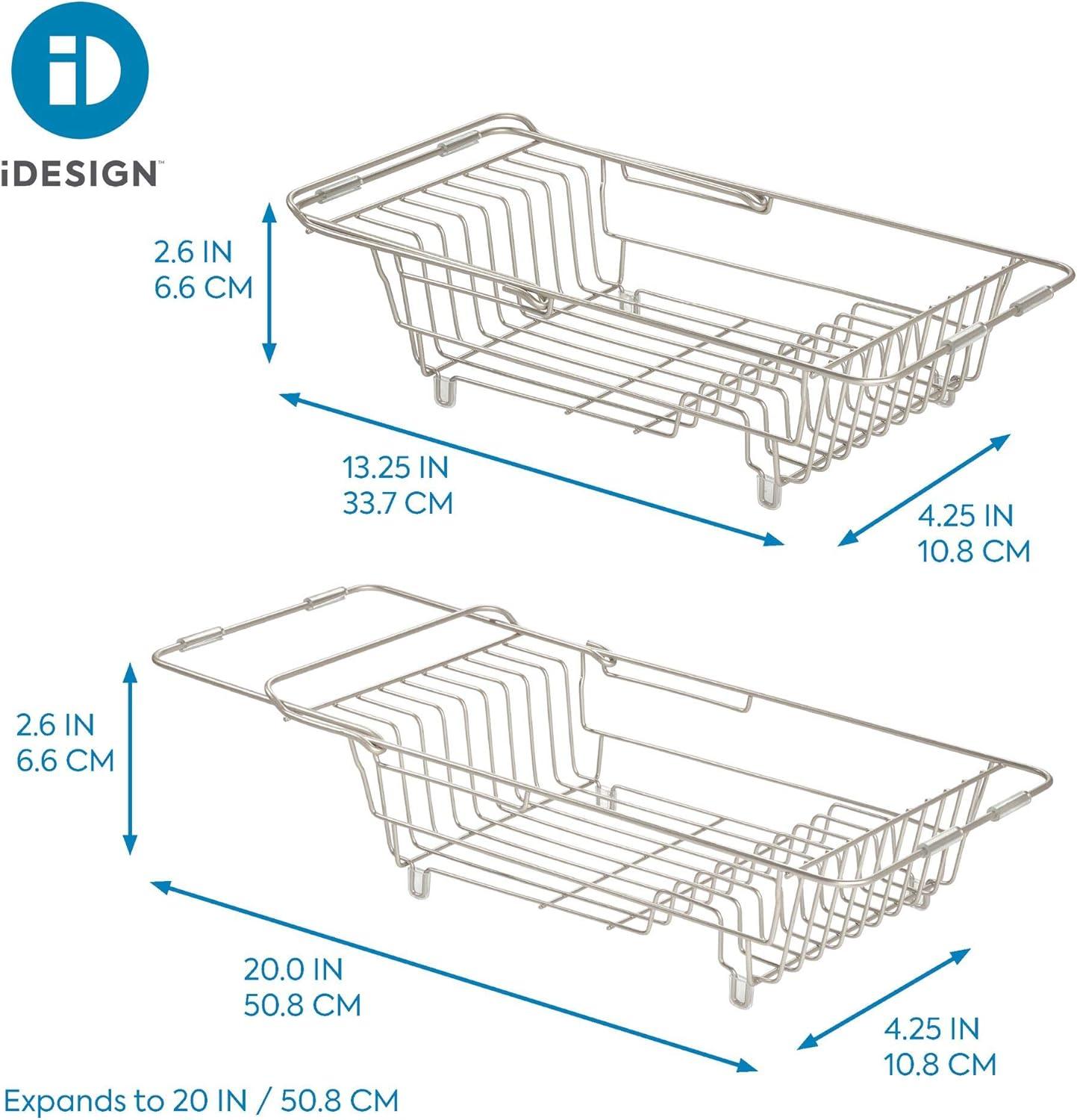 iDESIGN Classico Steel Wire Adjustable Over The Sink/Countertop Dish Drainer Satin: Freestanding Metal Kitchen Rack