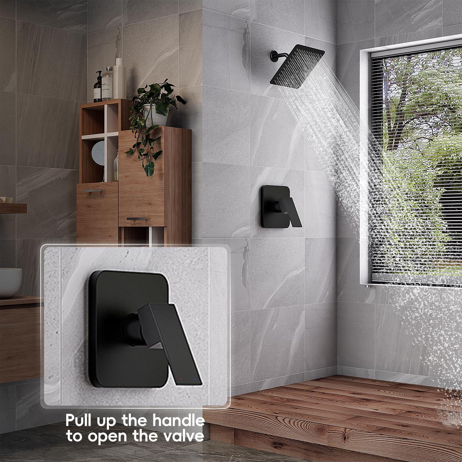 Matte Black Shower Faucet Set Bathroom Rain Shower System 8in Shower Head Combo