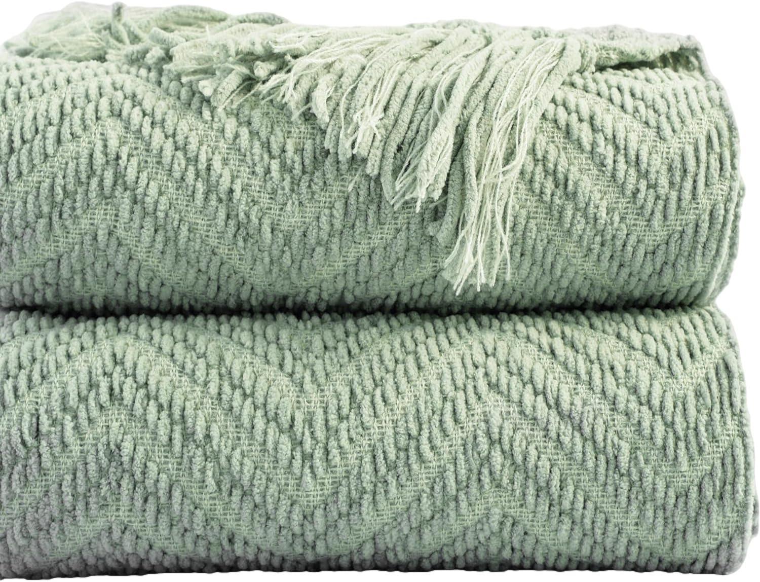 Sage Green 50"x60" Knitted Acrylic Polyester Throw Blanket