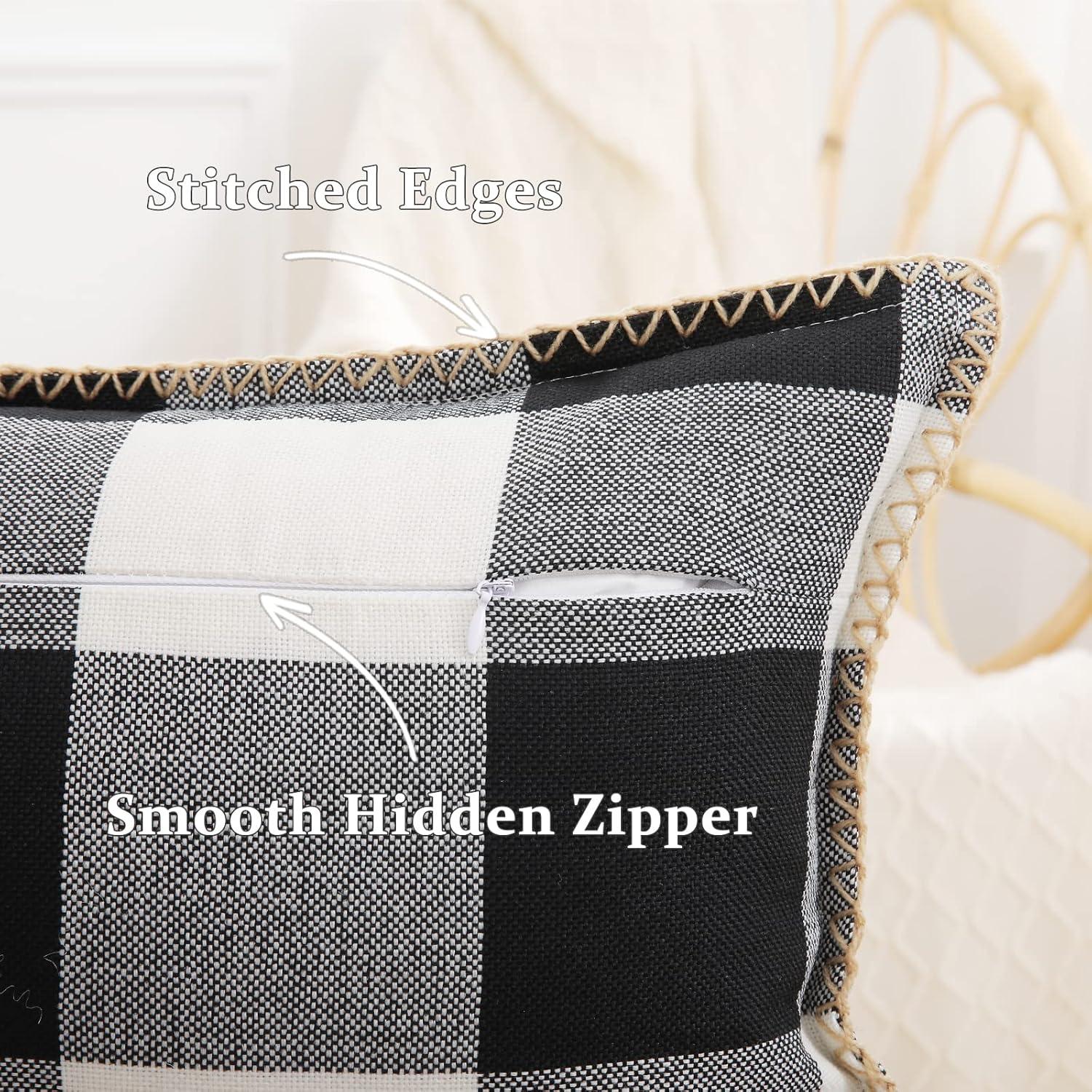 CARRIE HOME Buffalo Plaid Pillow Covers 18x18 Set of 2 Black and White Outdoor Throw Pillows Black Buffalo Check Pillow Covers Farmhouse Decor for Couch Sofa and Bed