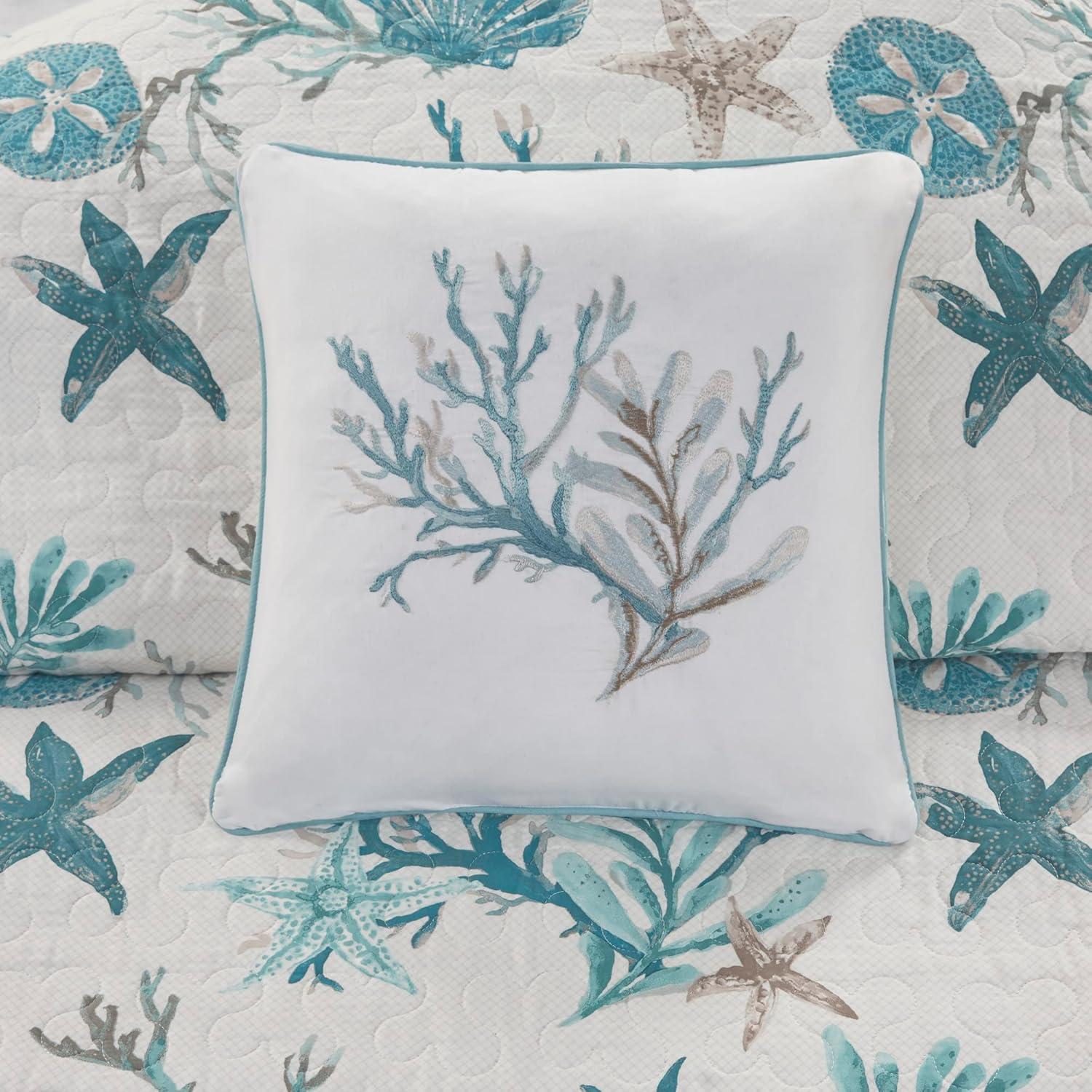 Madison Park Pebble Beach Cotton Sateen 210 TC Reversible 6 Piece Quilt Set with Throw Pillows