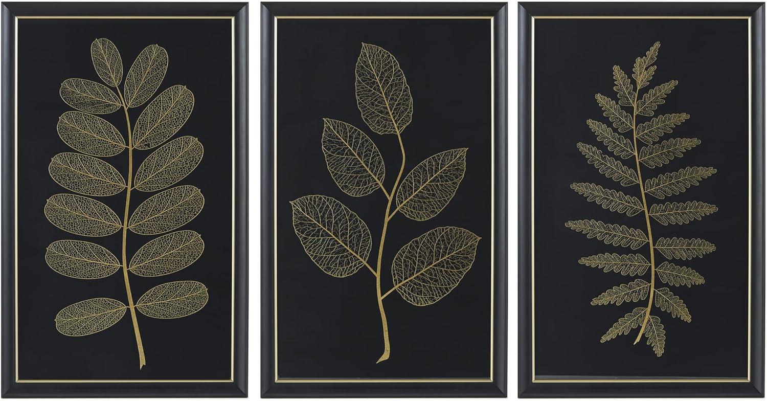 Gilded Nature Gold Metallic Leaf Glass Framed Wall Art Set