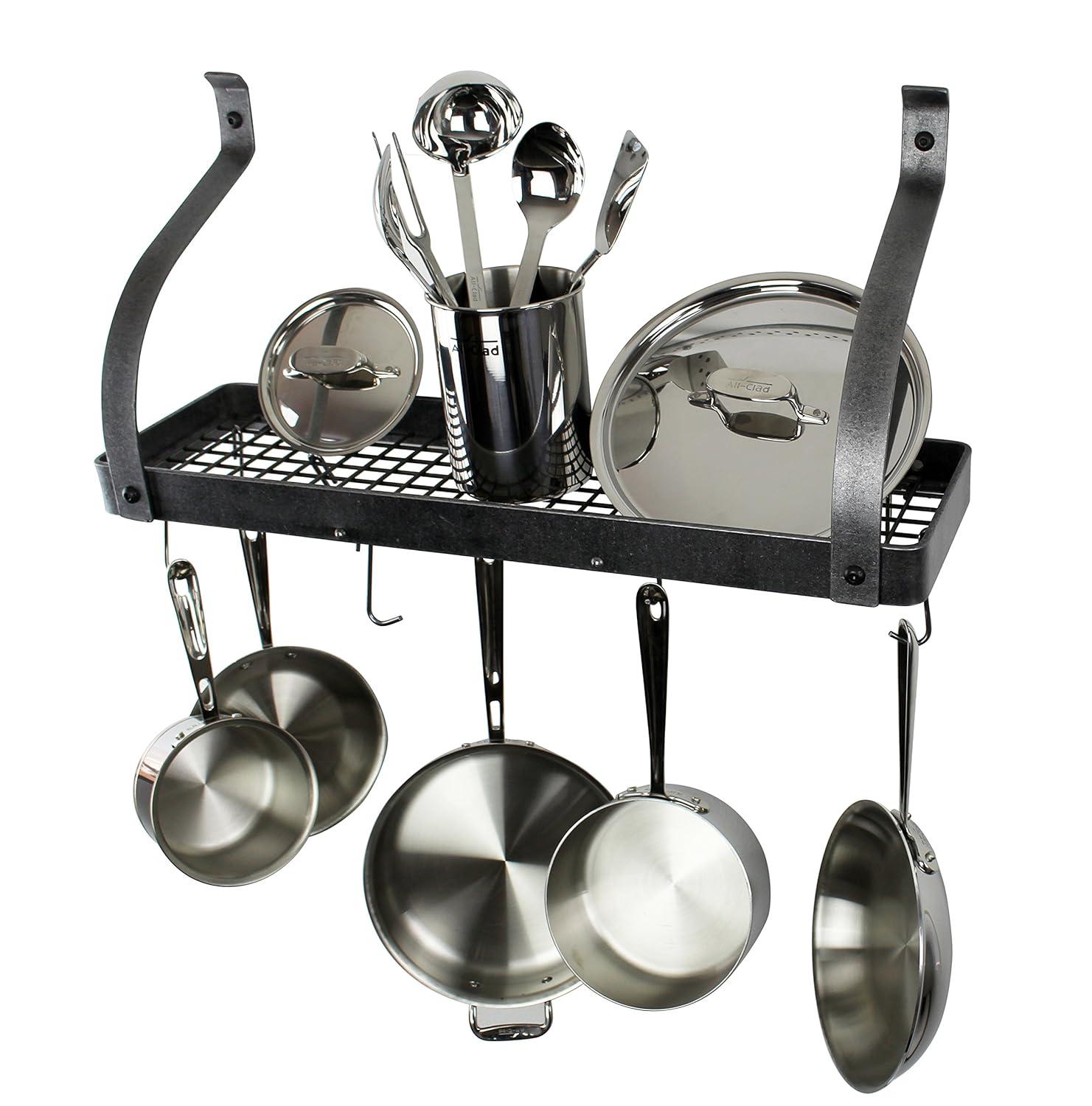 Handcrafted Gourmet Bookshelf Wall Rack with Curved Arms & 12 Hooks