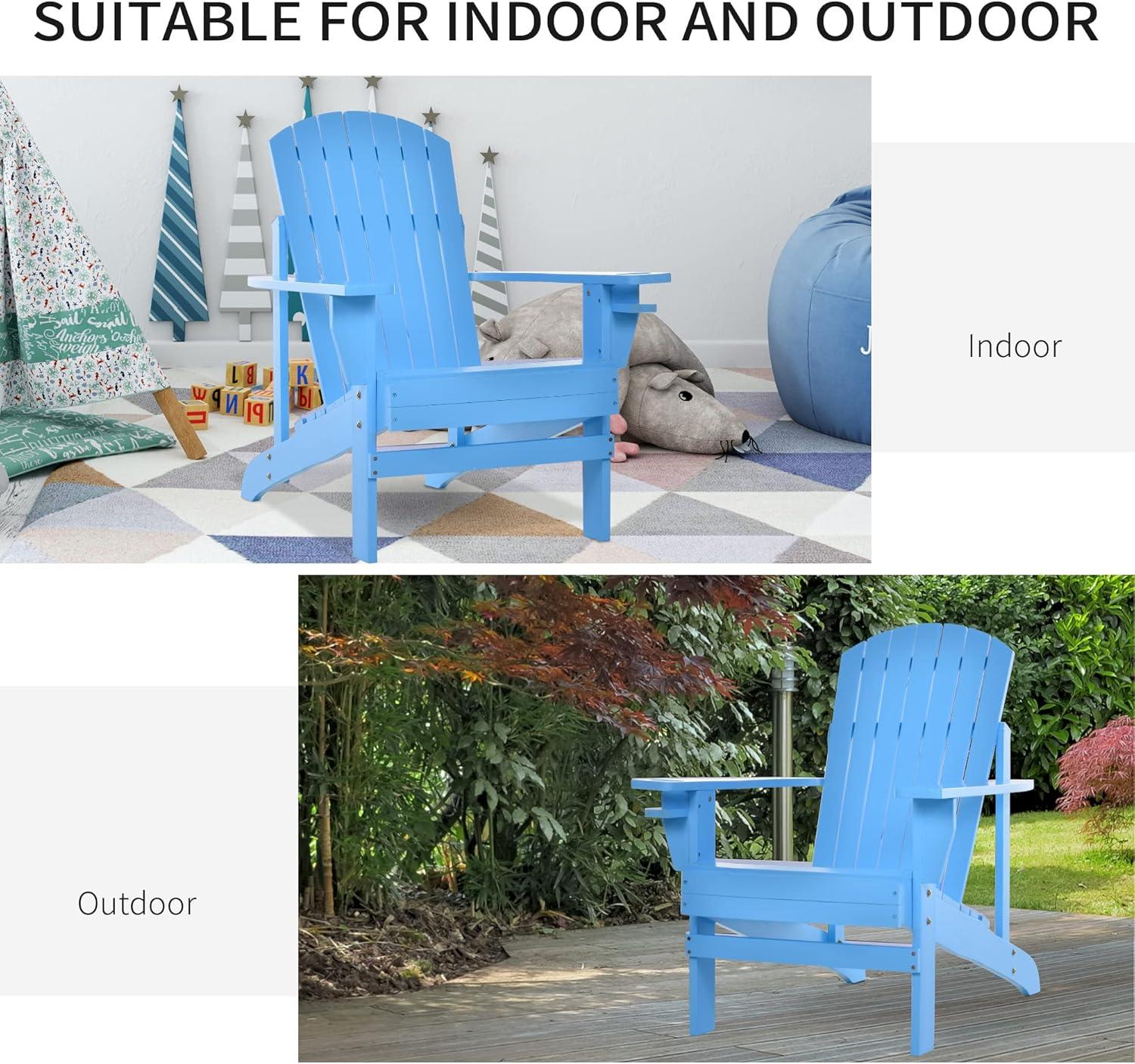 Outsunny Oversized Adirondack Chair, Outdoor Fire Pit and Porch Seating, Classic Log Lounge w/ Built-in Cupholder for Patio, Backyard, Blue