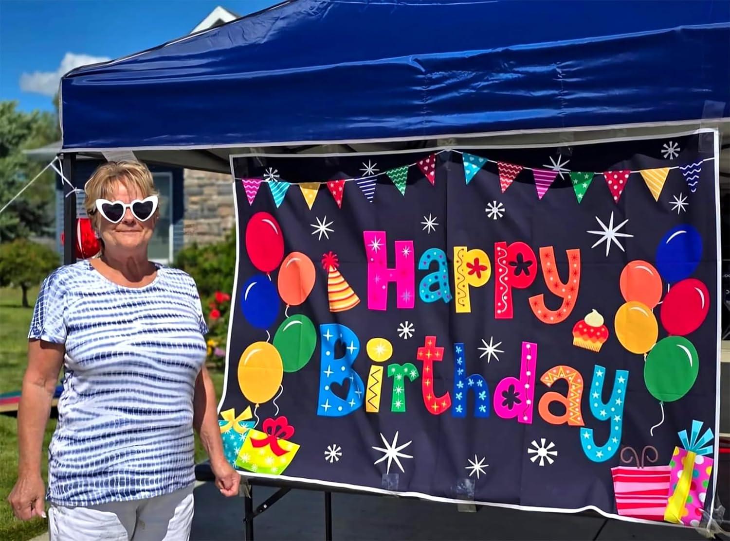 Happy Birthday Backdrop Banner Colorful Party Decor Large Yard Sign Background for Boys Girls Baby Shower Decorations Indoor Outdoor Photo Props Supplies 5x3ft