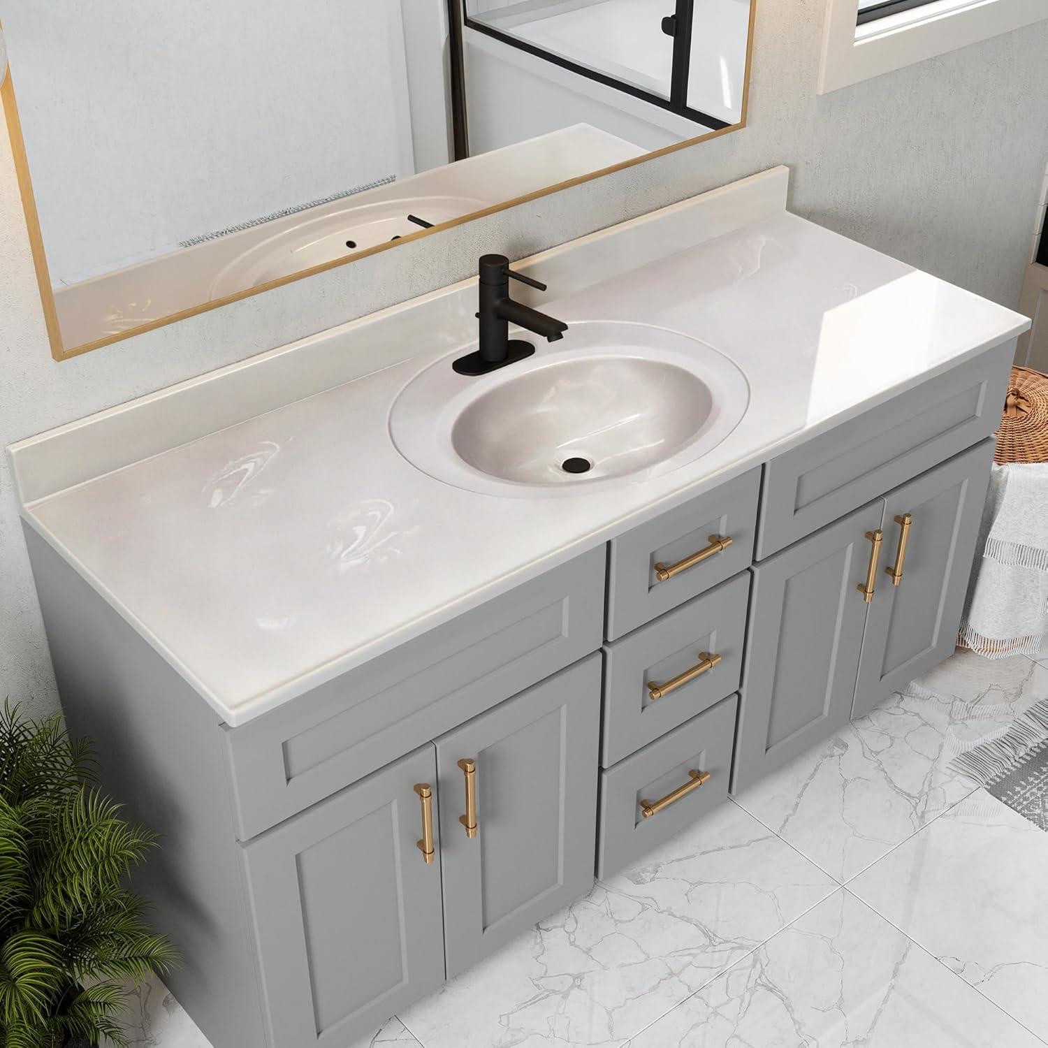 61 Inch Cultured Marble Vanity Top with Backsplash, Improved Package