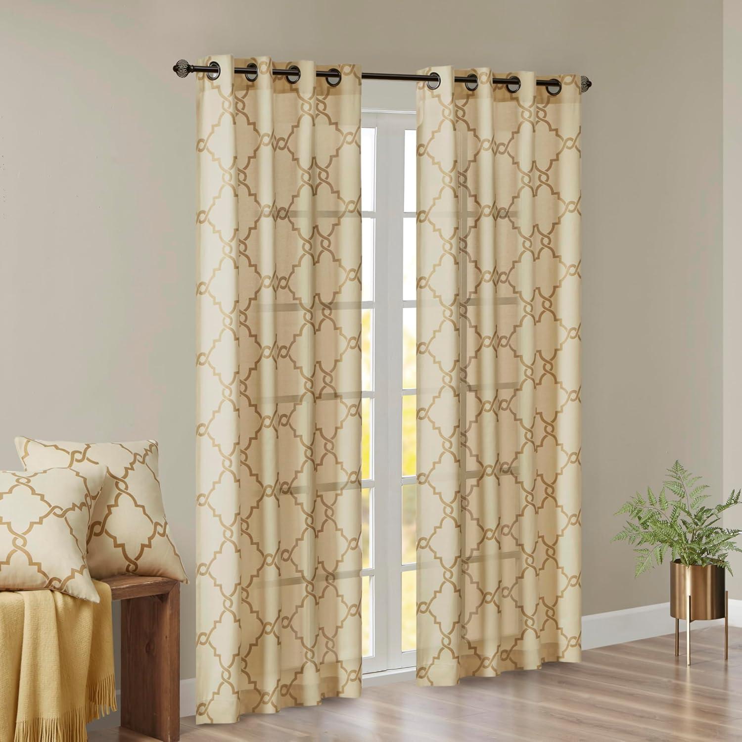 Madison Park Fretwork Print Grommet Top Single Window Curtain Panel