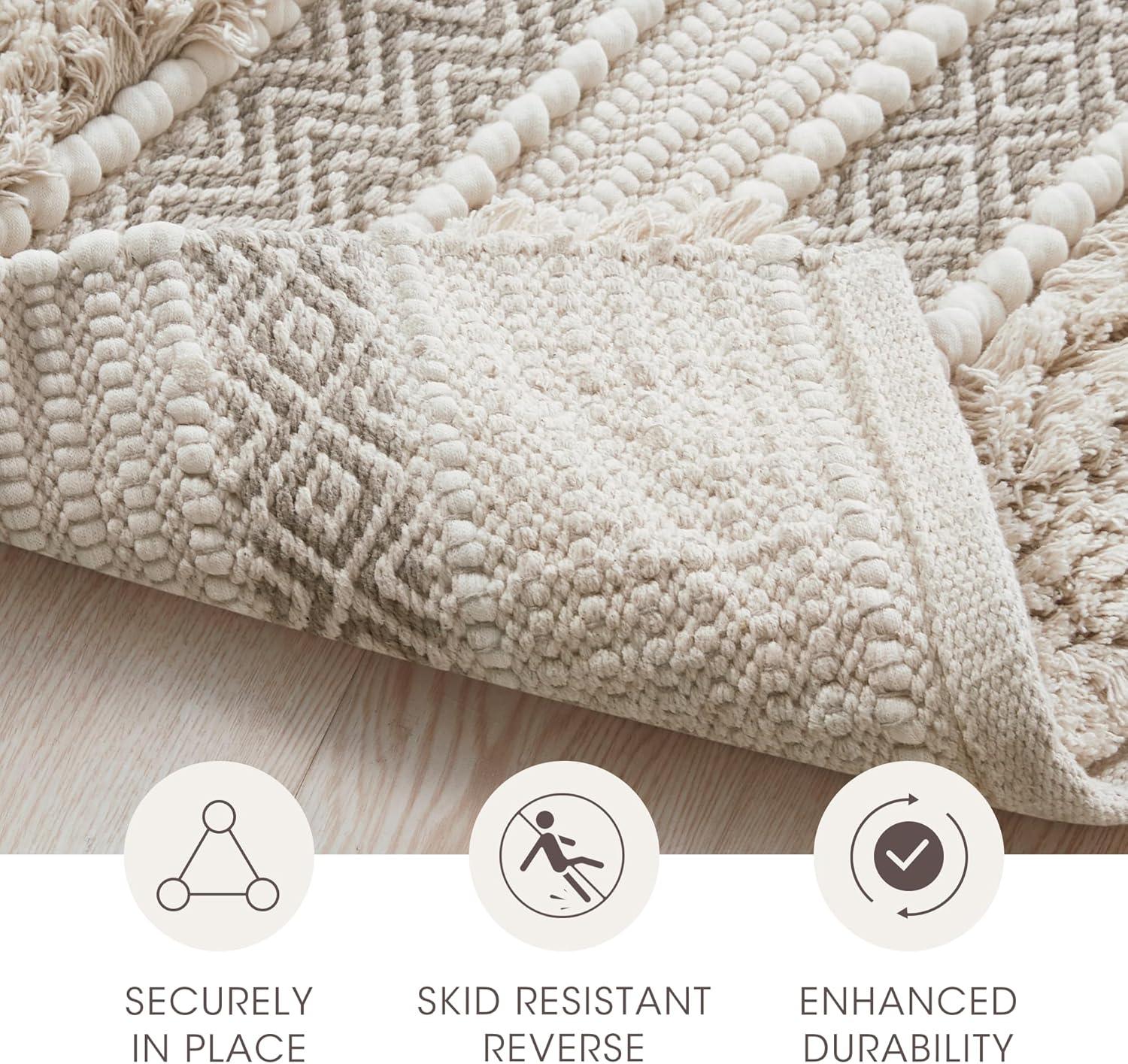 Ink+Ivy, JLA Home 22"x58" Asher Woven Textured Striped Bath Rug Natural : Microfiber, Machine Washable, Non-Slip Backing