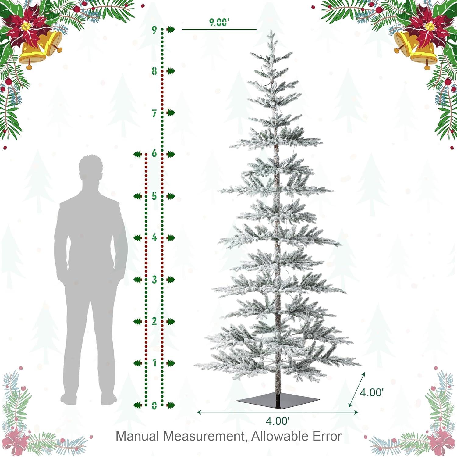 Glitz Design Glitzhome 9ft Deluxe Pre-Lit Flocked Pine Artificial Christmas Tree with 650 Warm White