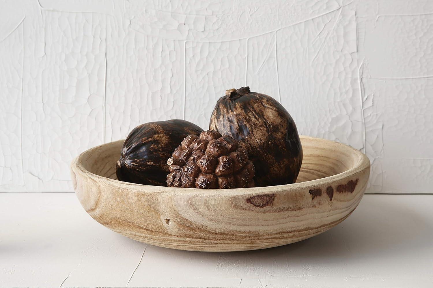 Round Decorative Paulownia Wood Bowl (19") - Storied Home: Hand-Made, Unique Centerpiece, Online-Exclusive