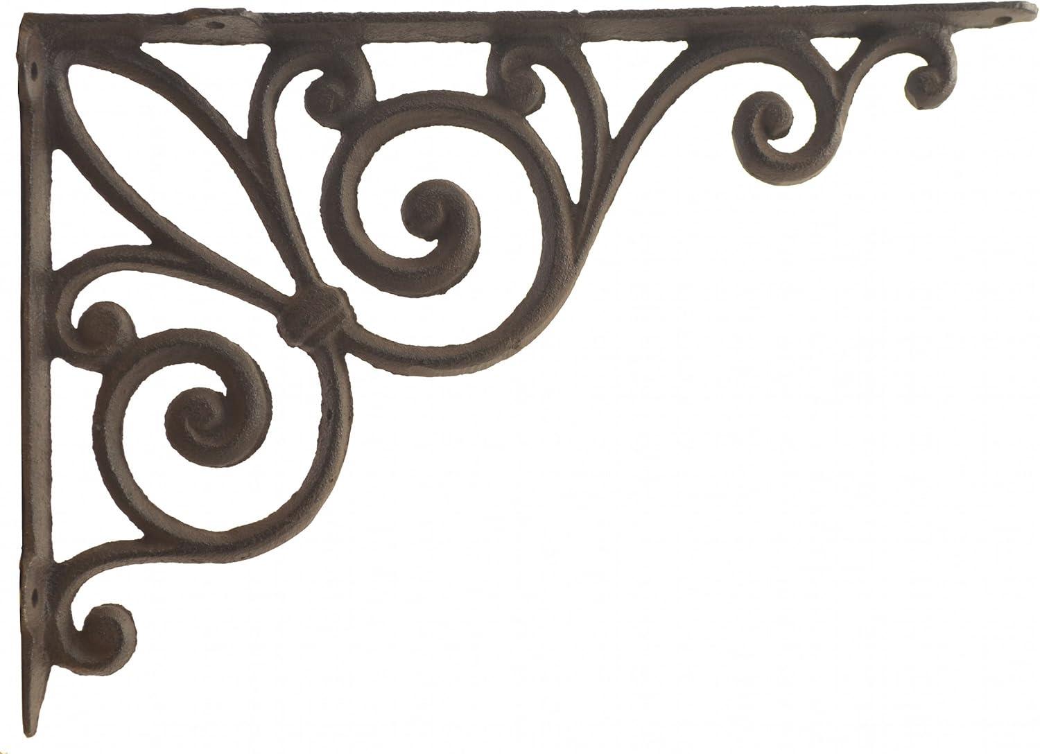 Floating Shelf Wall Bracket Ribbon Fleur De Lis Brown Cast Iron Size 11.375" Deep Large by Flag Emotes