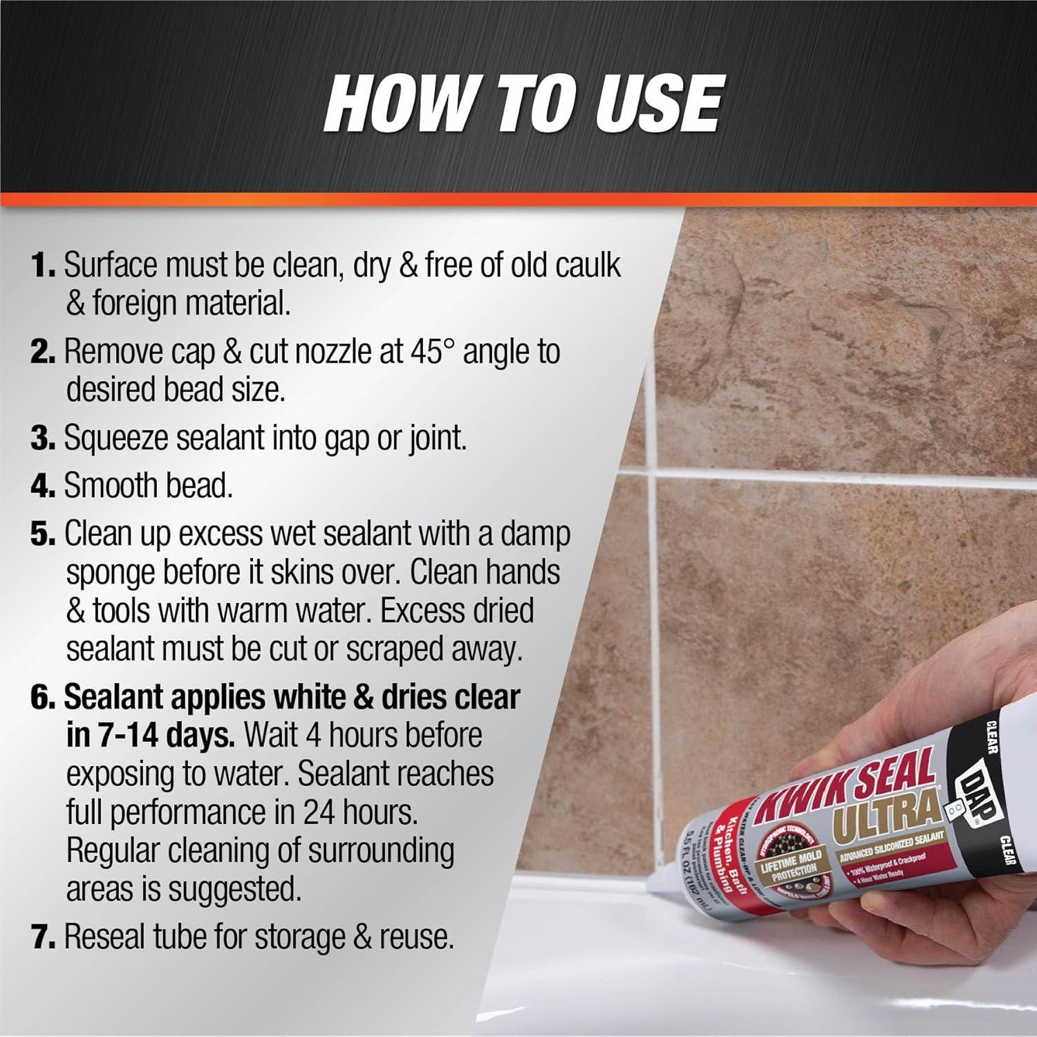 DAP Kwik Seal Ultra Clear Siliconized Acrylic Kitchen and Bath Caulk Sealant 5.5 oz