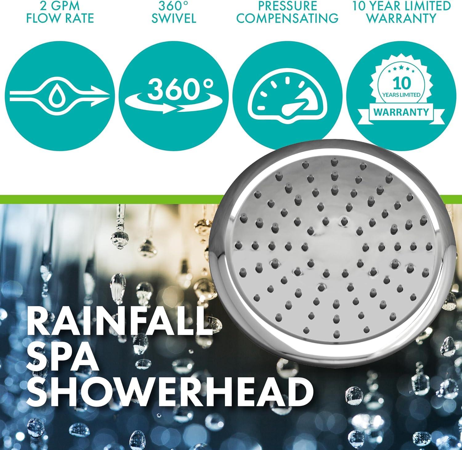 Niagara Conservation Rainfall Spa 1-Spray with 2 GPM 8 in. Wall Mount Adjustable Fixed Shower Head