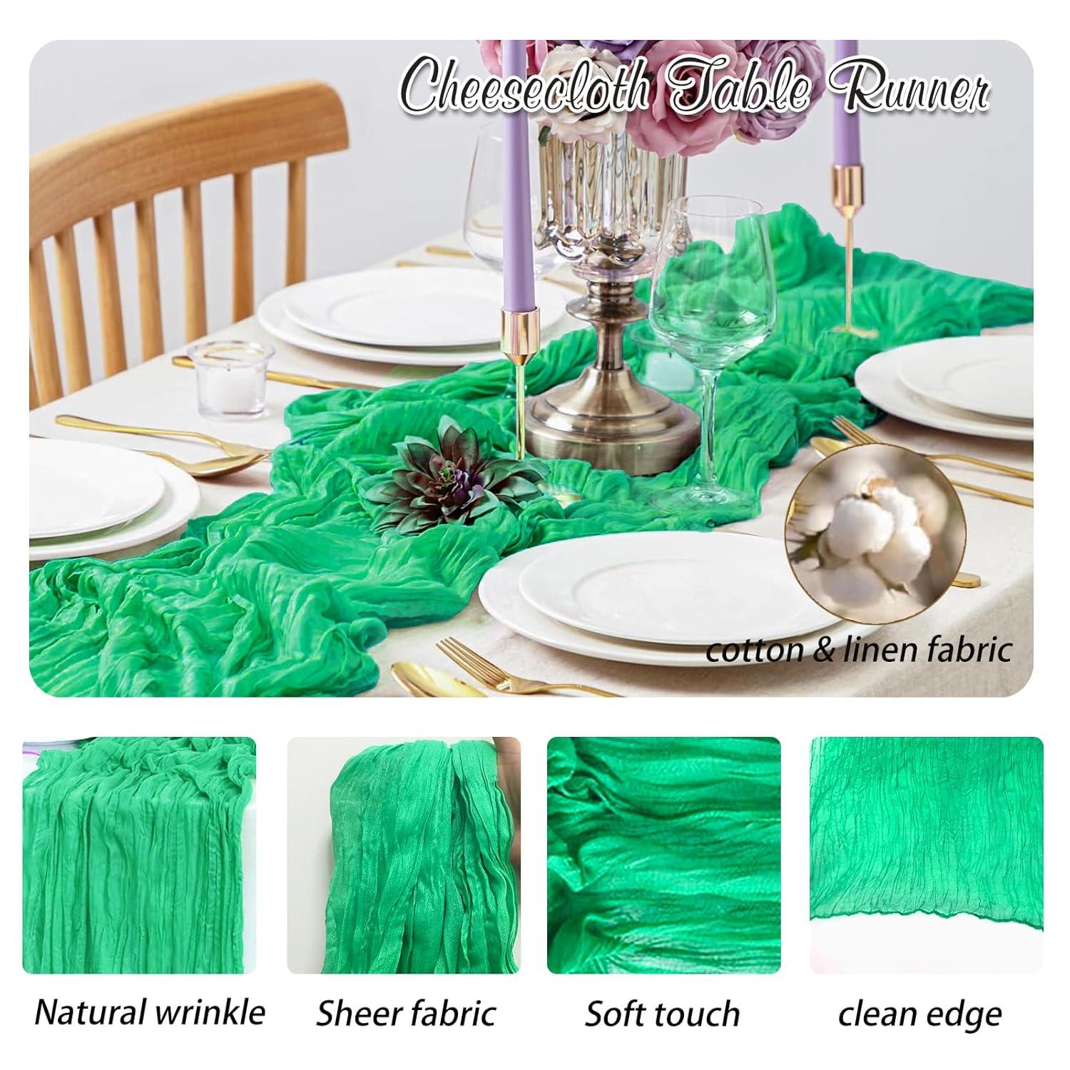 Mint Green Cheesecloth Table Runner 6 Pack 35" Boho Gauze Runner 120 inches Long Tablecloth Runner Rustic Sheer Fabric Bulk for Baby Shower Wedding Bridal Birthday Party Table Decorations