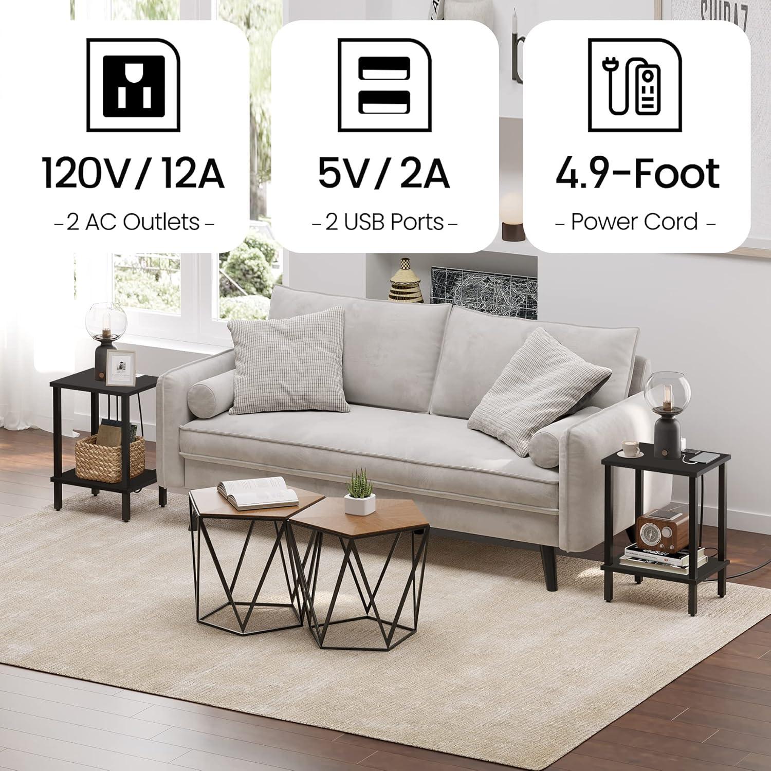 End Table With Charging Station, Side Table With USB Ports And Outlets, Nightstand, 2-Tier Storage Shelf, Sofa Table For Small Space, 1 Package(2PCS)