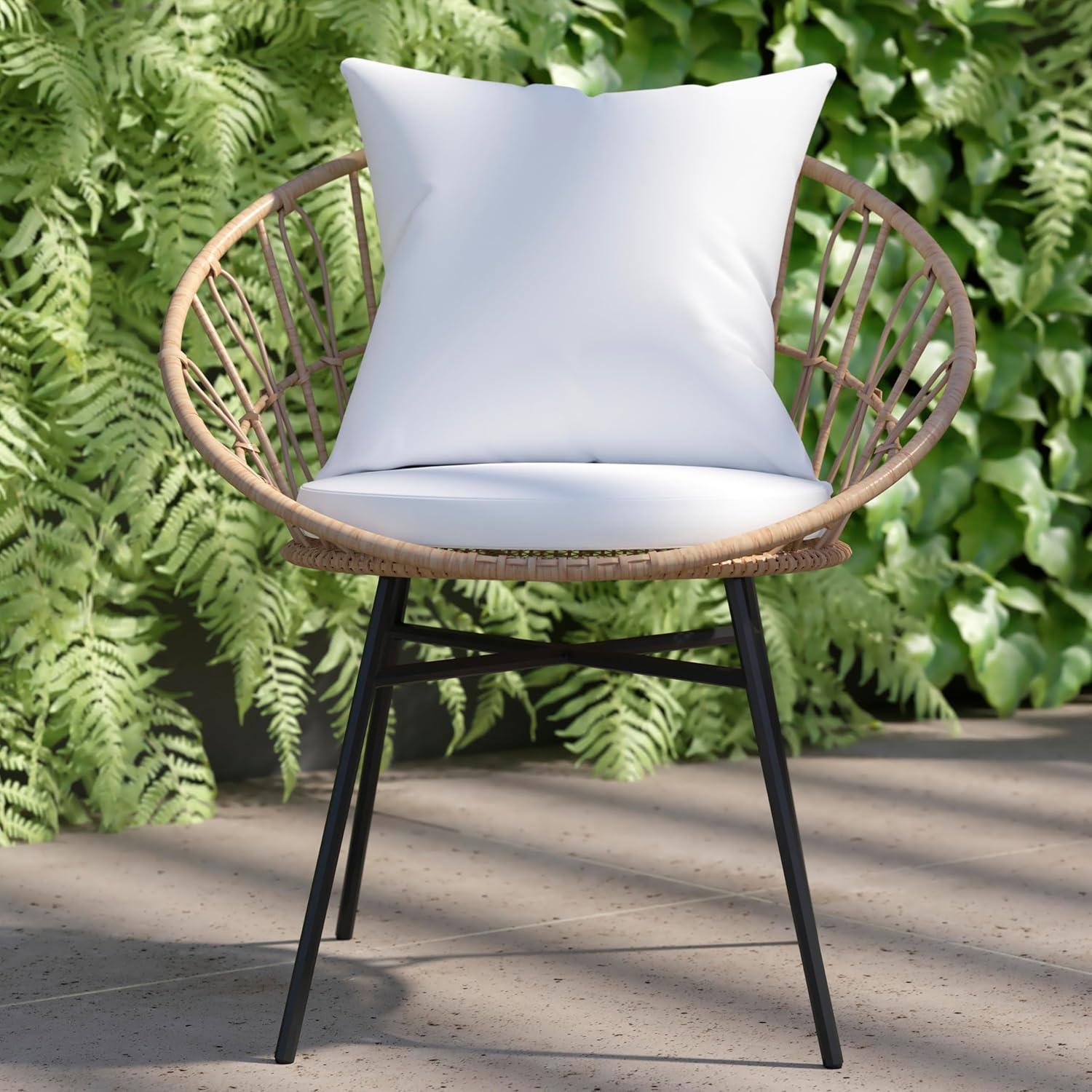 Flash Furniture Devon Set of 2 Indoor/Outdoor Modern Papasan Patio Chairs, Rope with Tan Finish PE Wicker Rattan and Light Gray Cushions