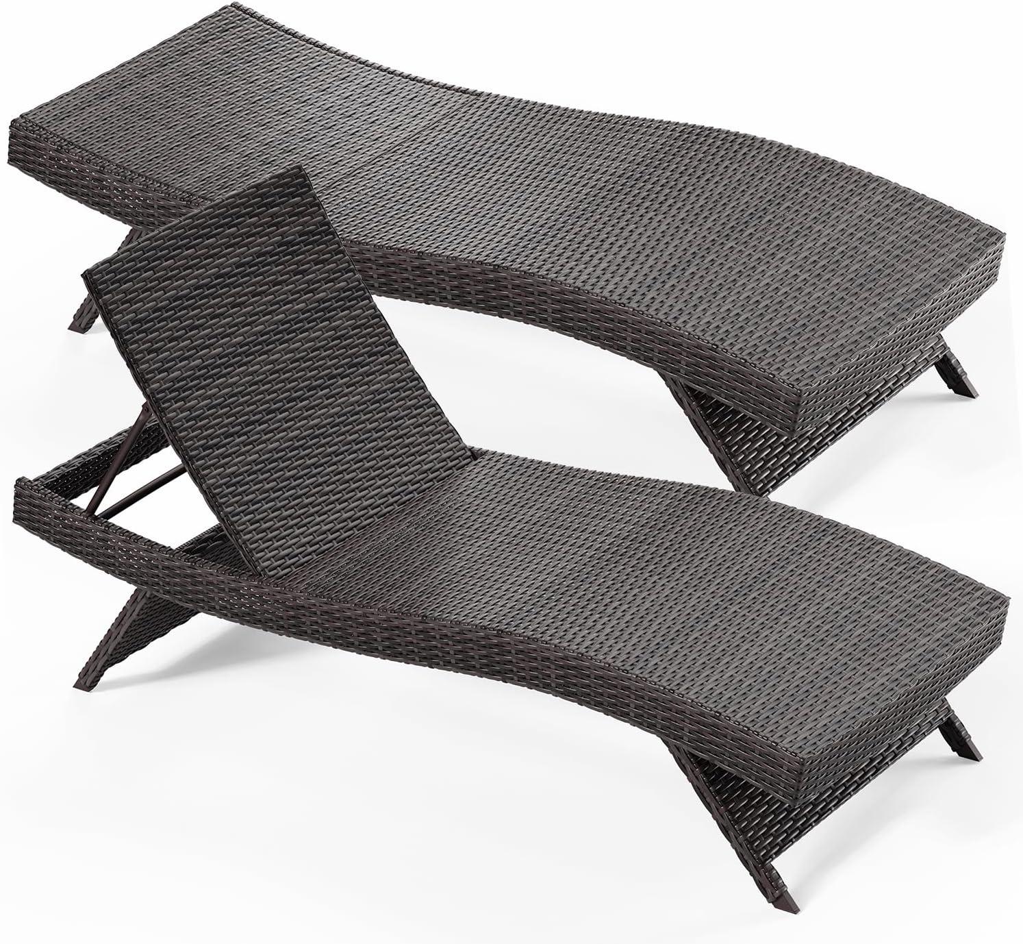 Premium Outdoor Patio Wicker Chaise Lounge Chair Set Of 2