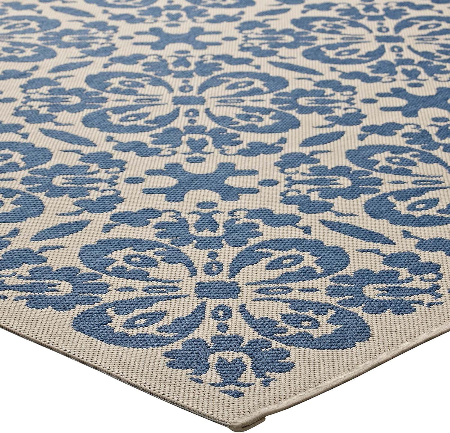 Ariana Vintage Floral Trellis 9' x 12' Blue and Beige Area Rug