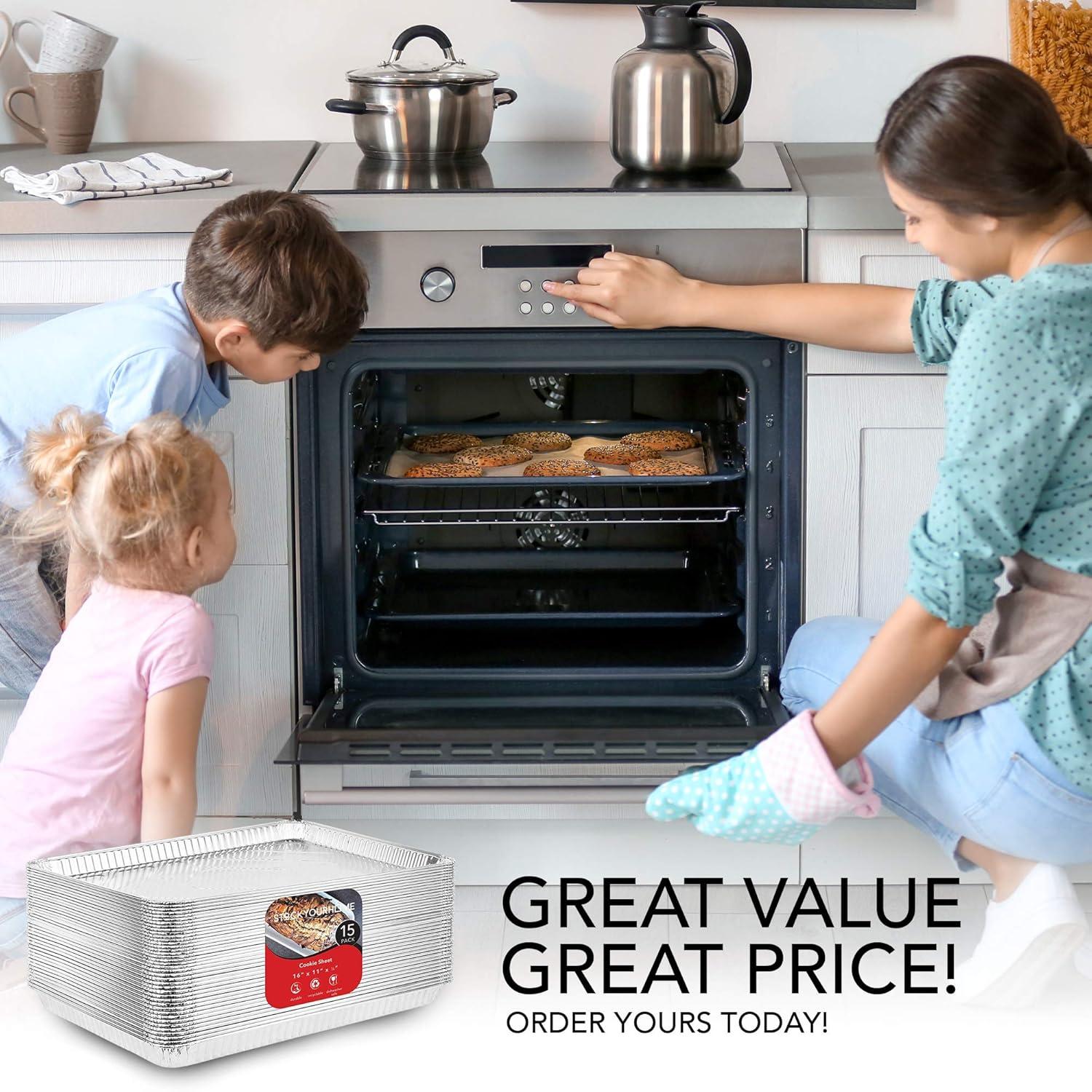 Stock Your Home Aluminum Pans Cookie Sheet Baking Pans (15 Pack) Disposable Aluminum Foil Trays - Reusable and Durable Nonstick Baking Sheets – Disposable Cookie Sheet Foil Pans - 16 Inch x 11 Inch