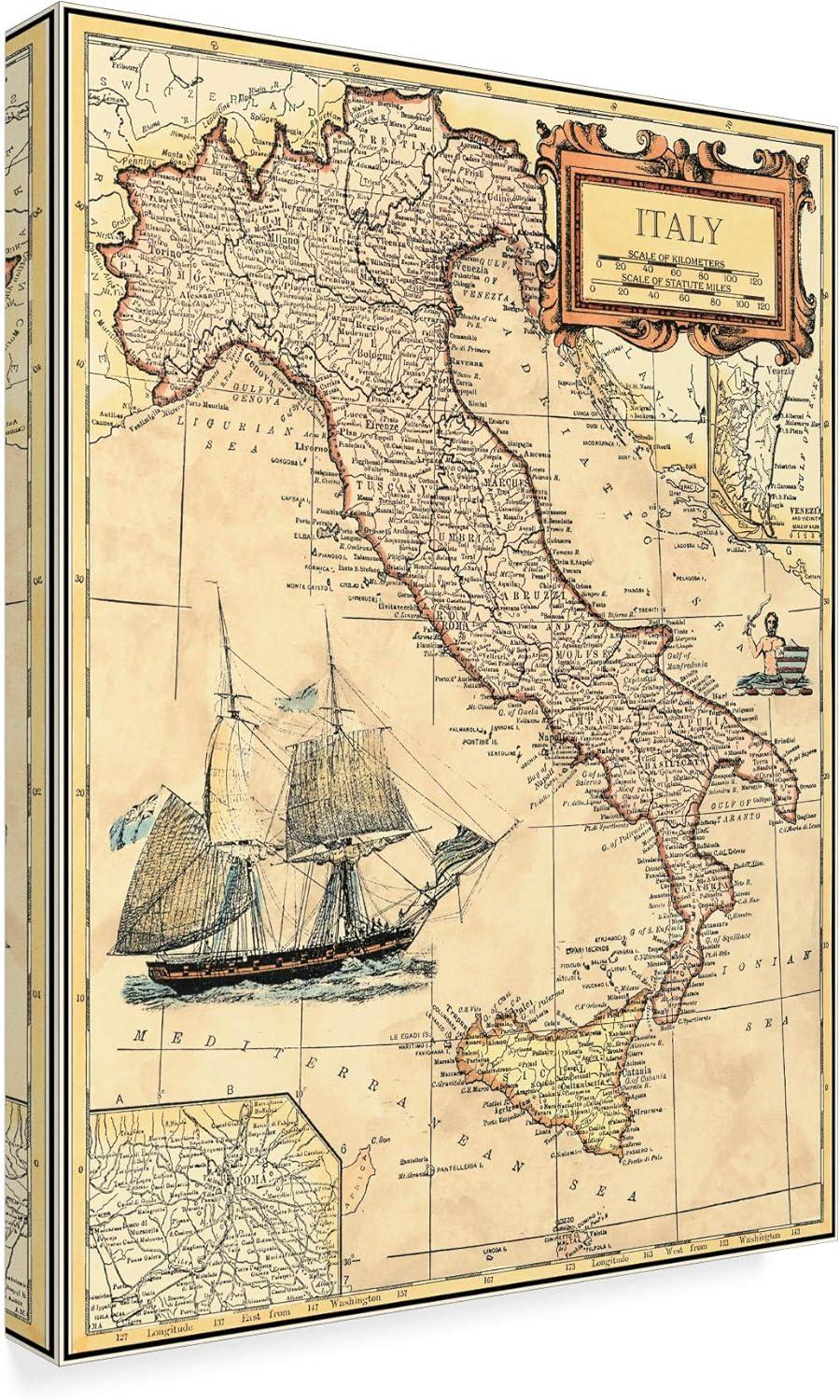 Trademark Fine Art -Vision Studio 'Italy Map' Canvas Art